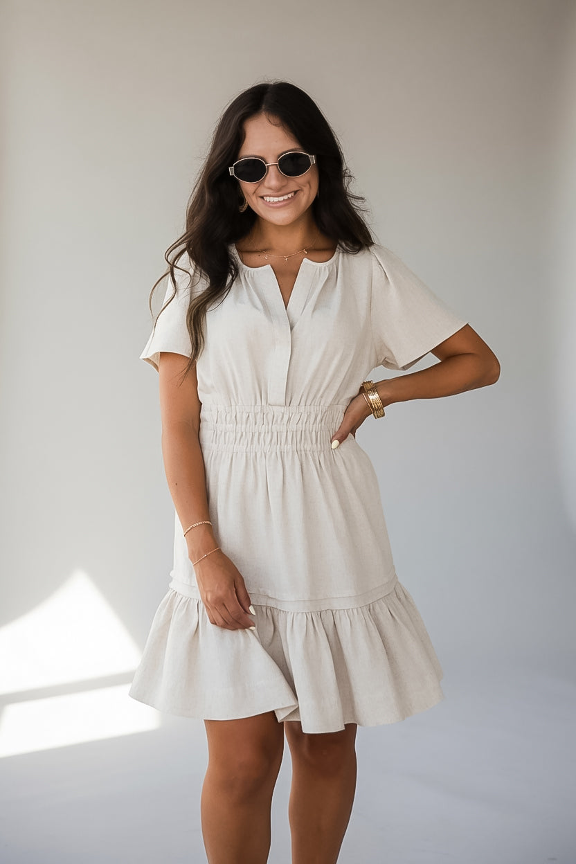 Apple Orchid Smocked Waist Mini Dress