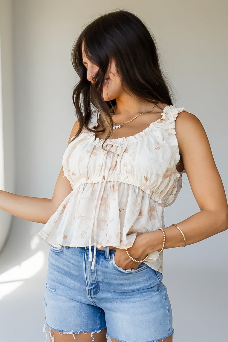 Top Choice Cream Floral Tank Top