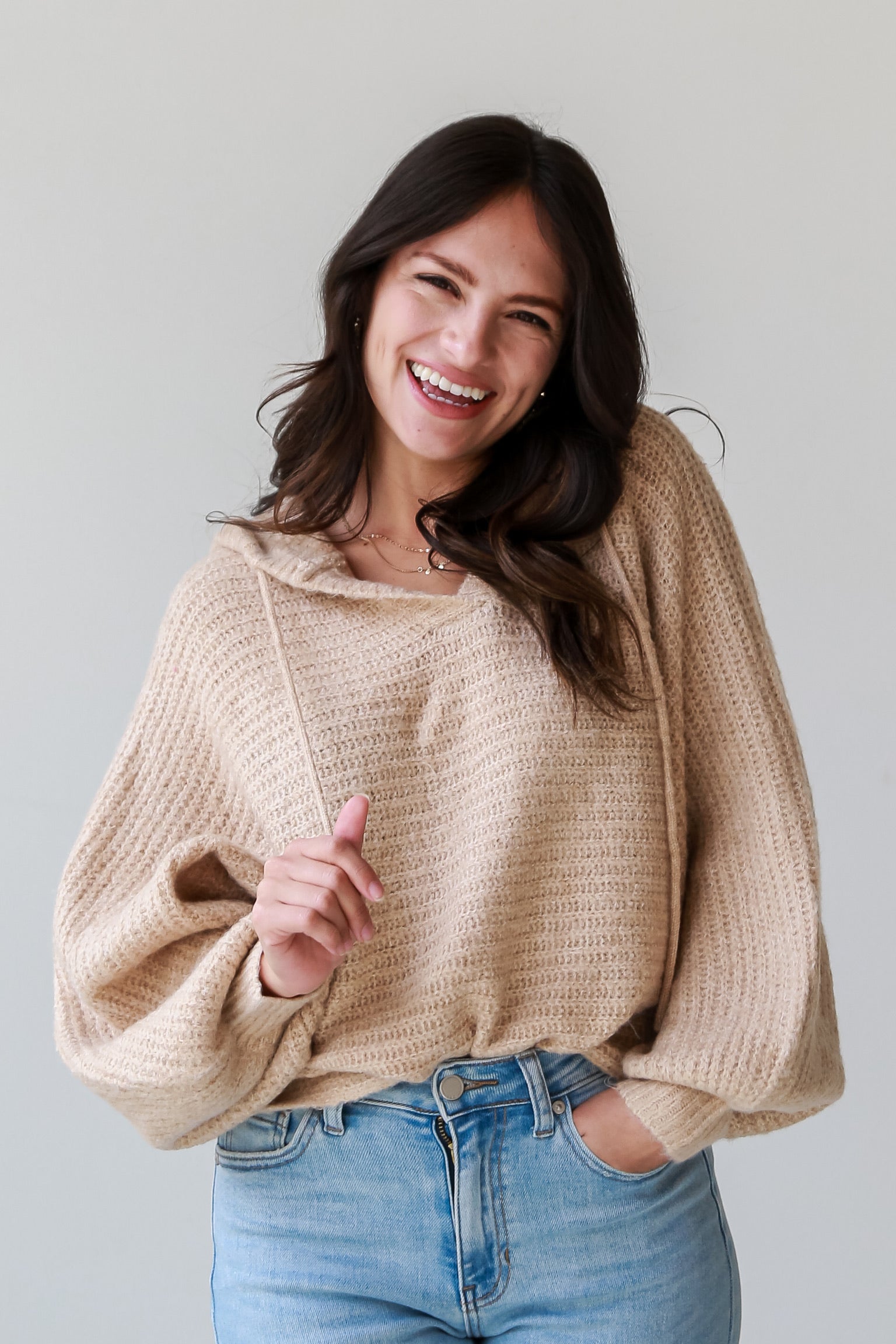 cute Taupe Hooded Sweater