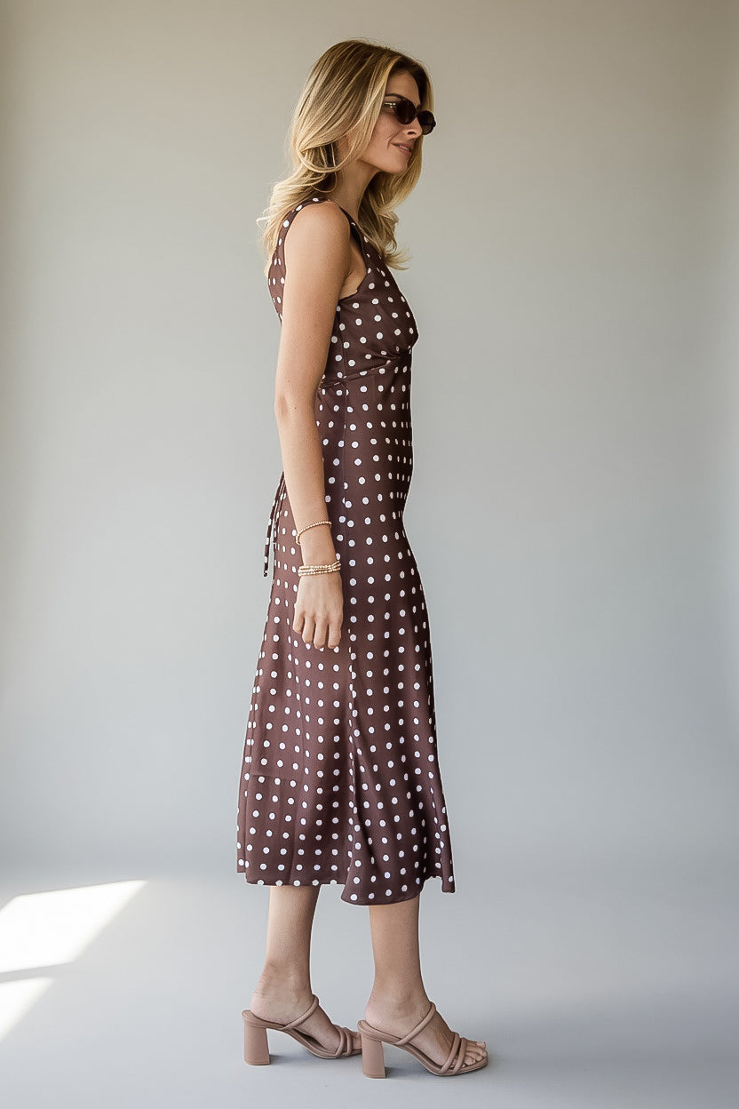 Unapologetically Her Brown Polka Dot Midi Dress