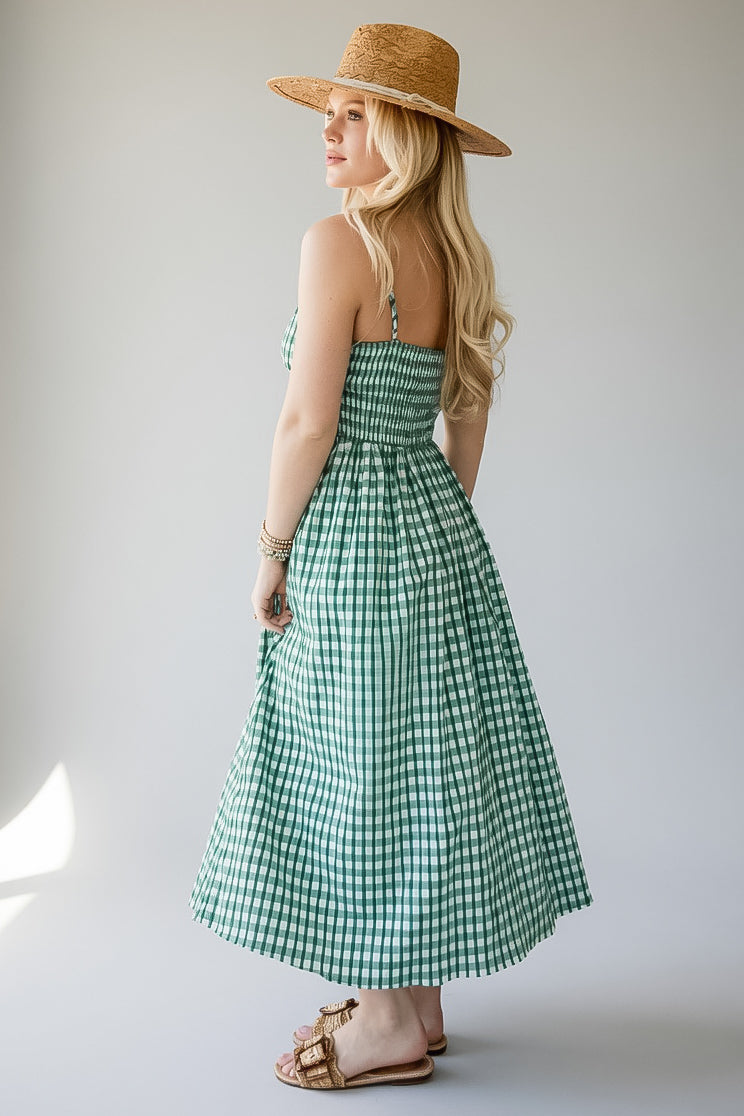 Just Imagine Green Gingham Midi Dress