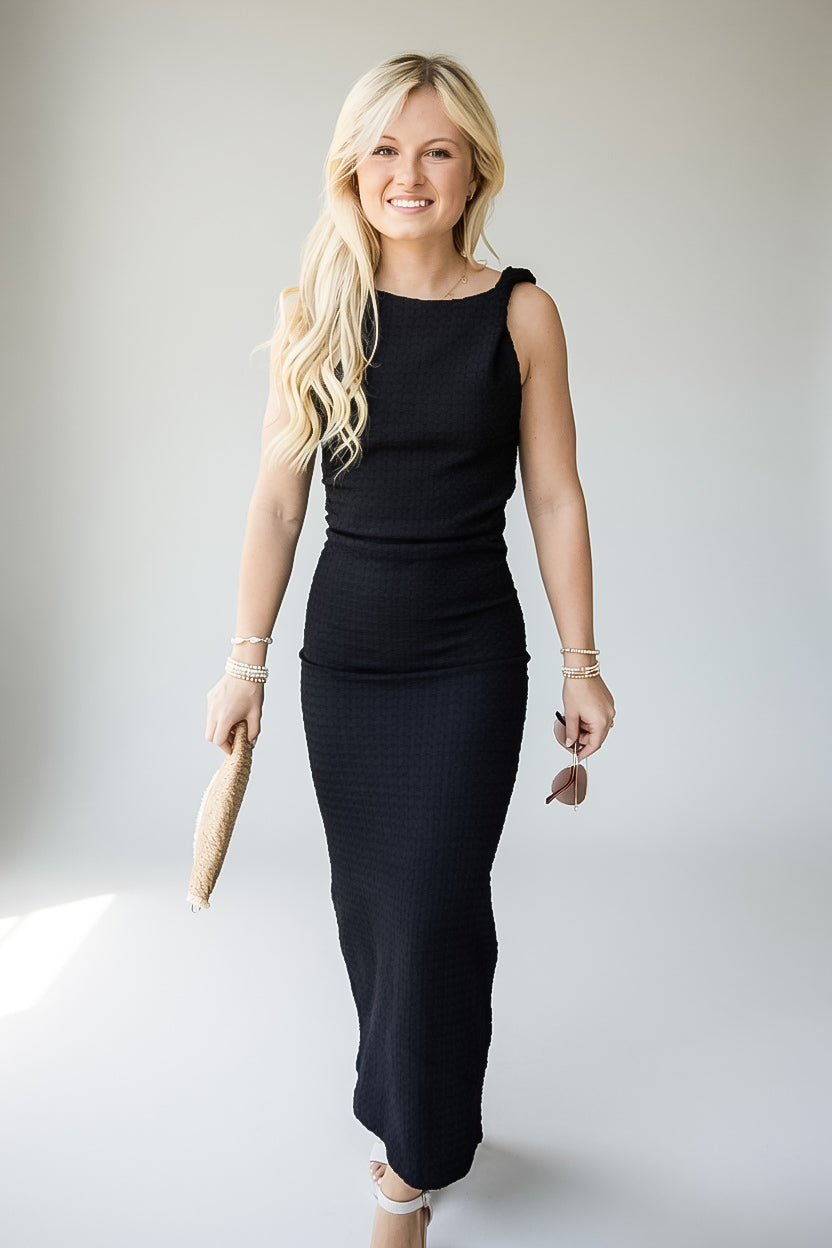 Wherever You Go Black Textured Maxi Dress
