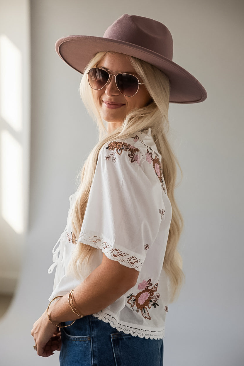 Wildflower Wishes White Embroidered Blouse