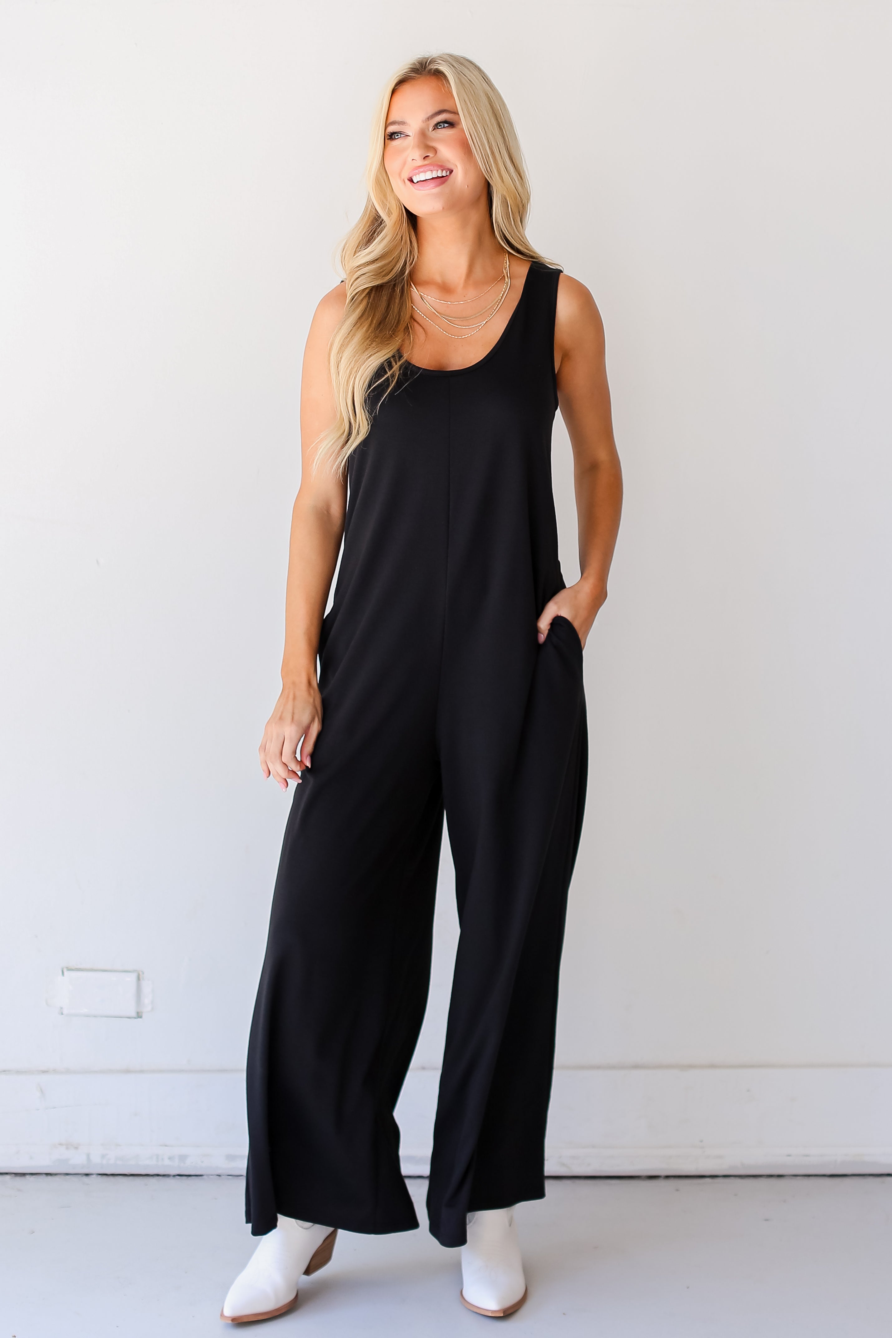 black Wide Leg Jumpsuit front view