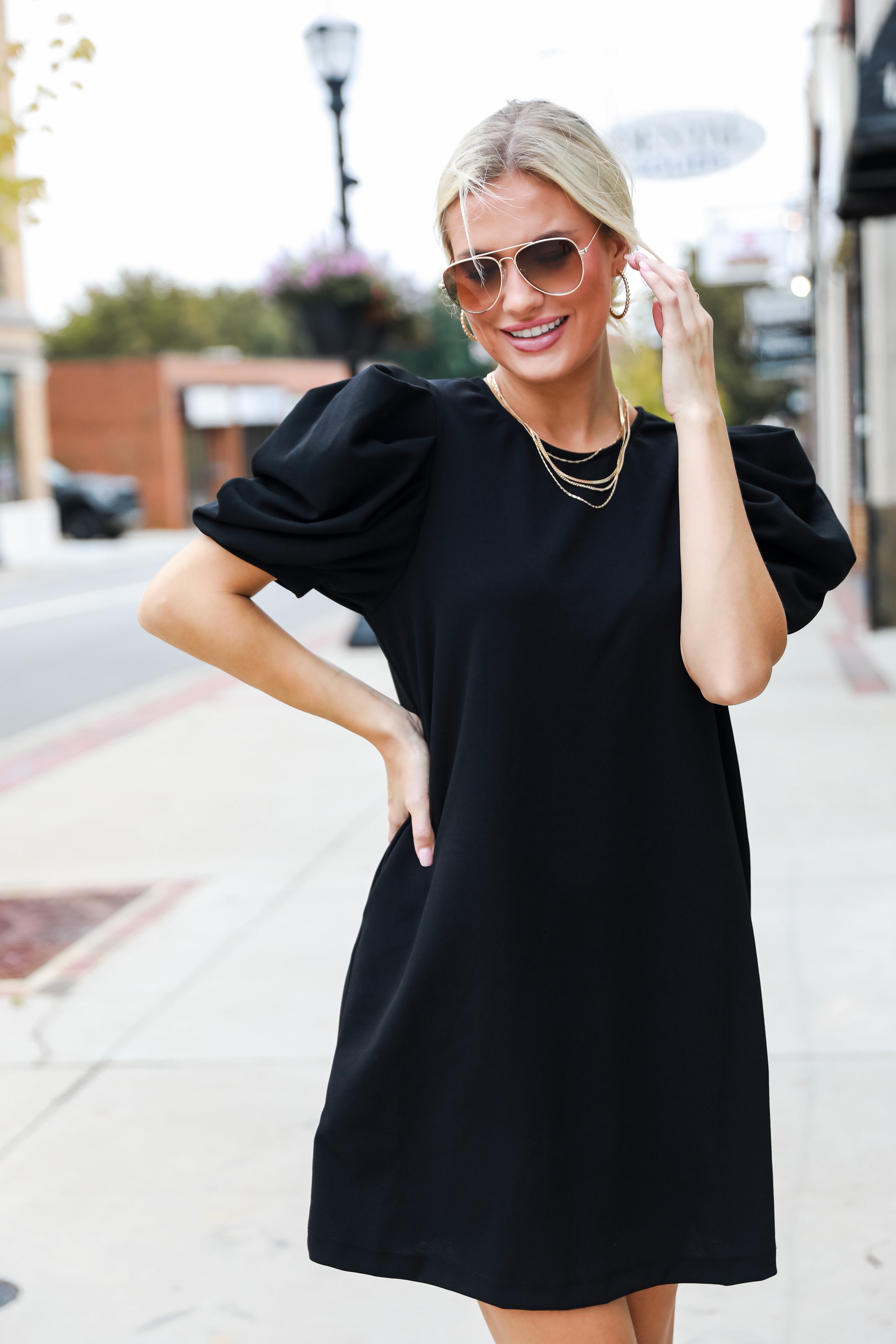 black Puff Sleeve Mini Dress, cute dresses, women&