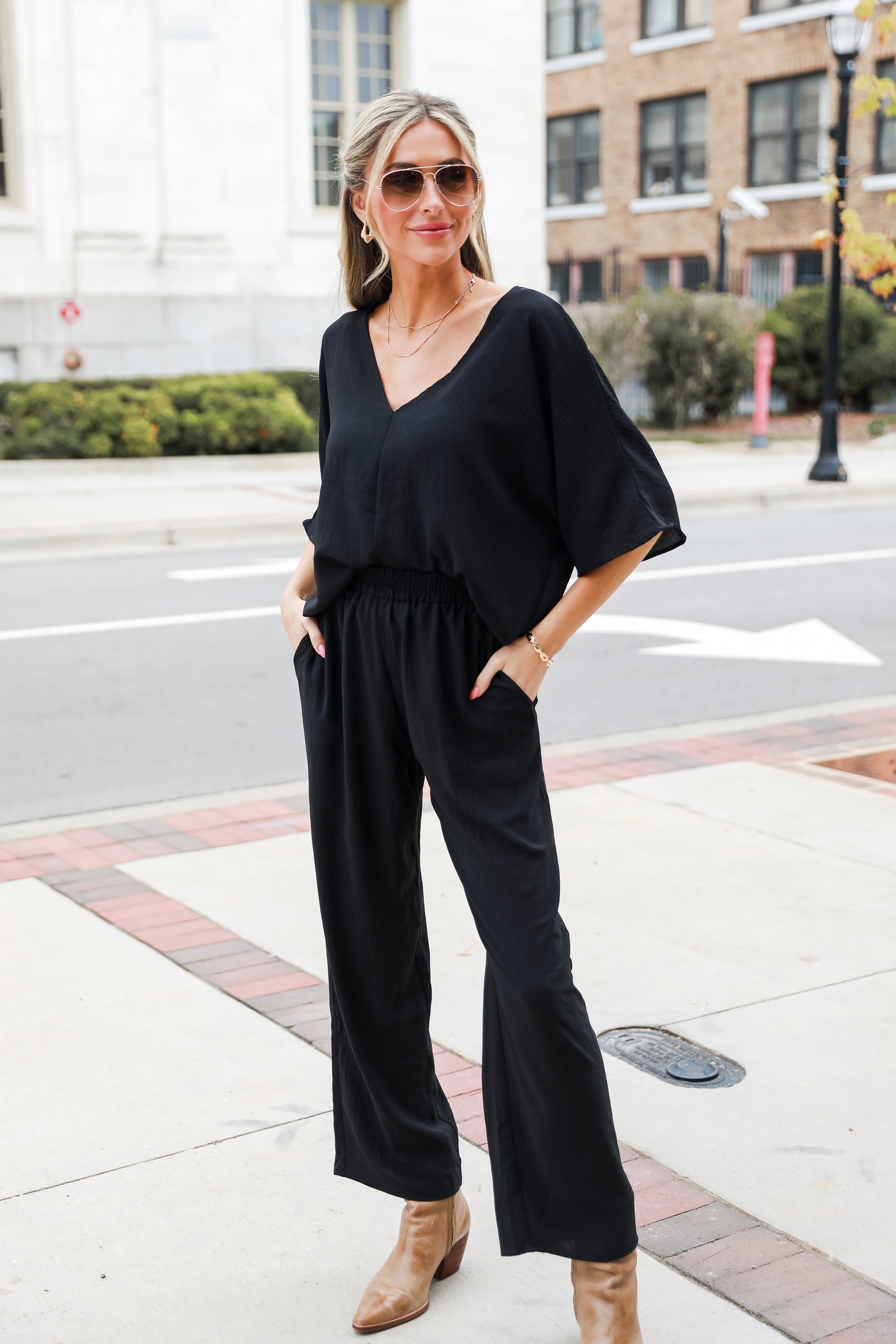 black Wide Leg Pants on model