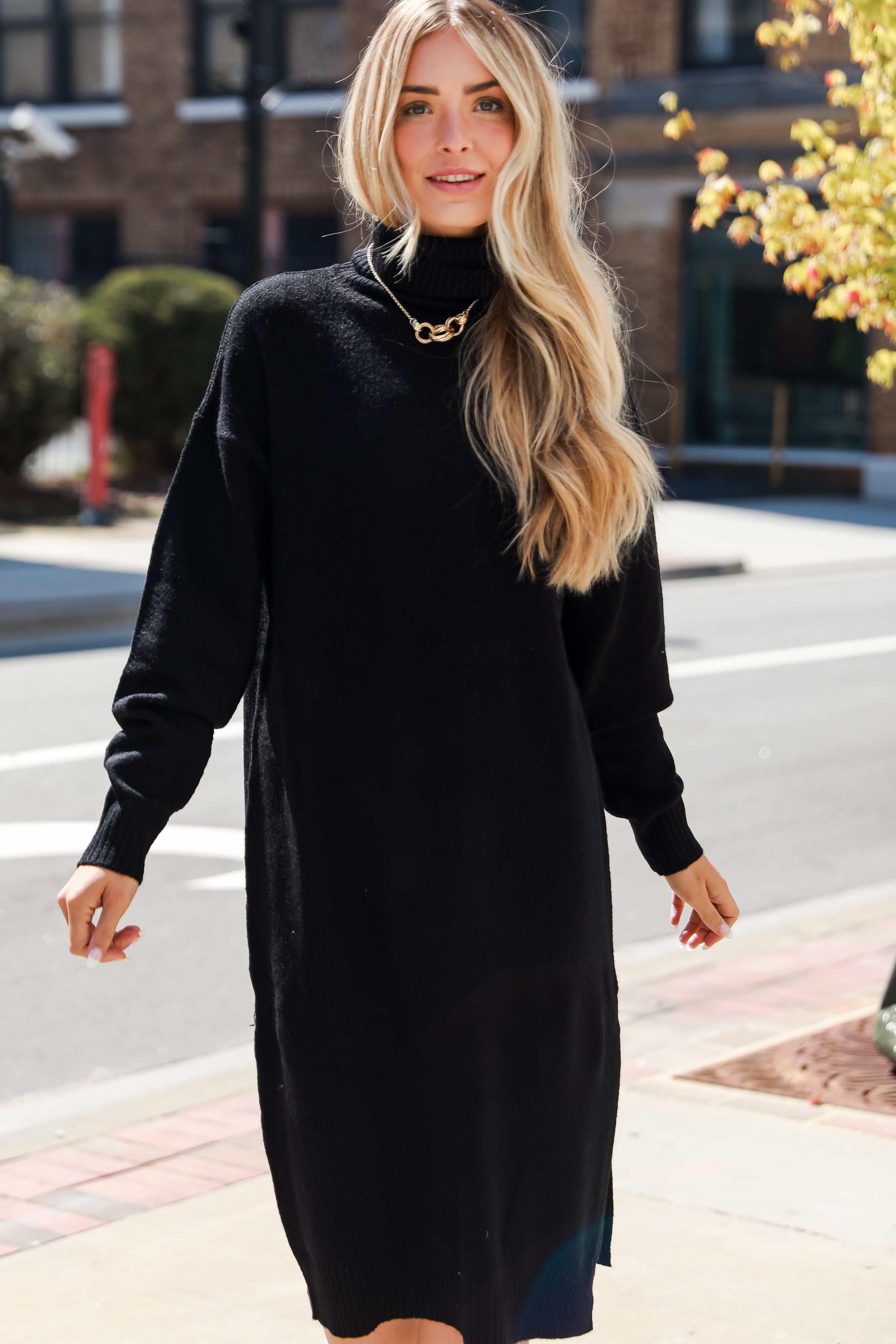 Black Turtleneck Sweater Midi Dress. Cute Dresses For Women. Sweater Dresses. Women&