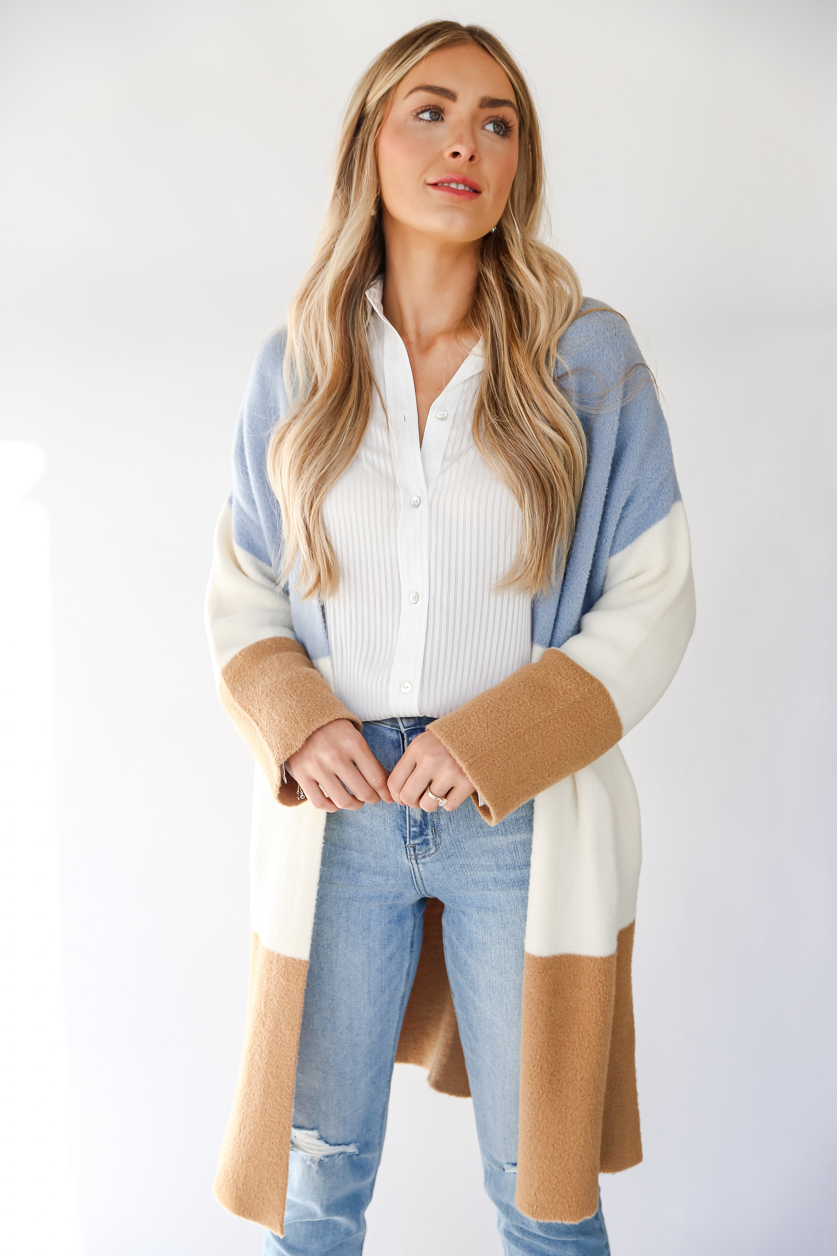 Color Block Longline Cardigan front view