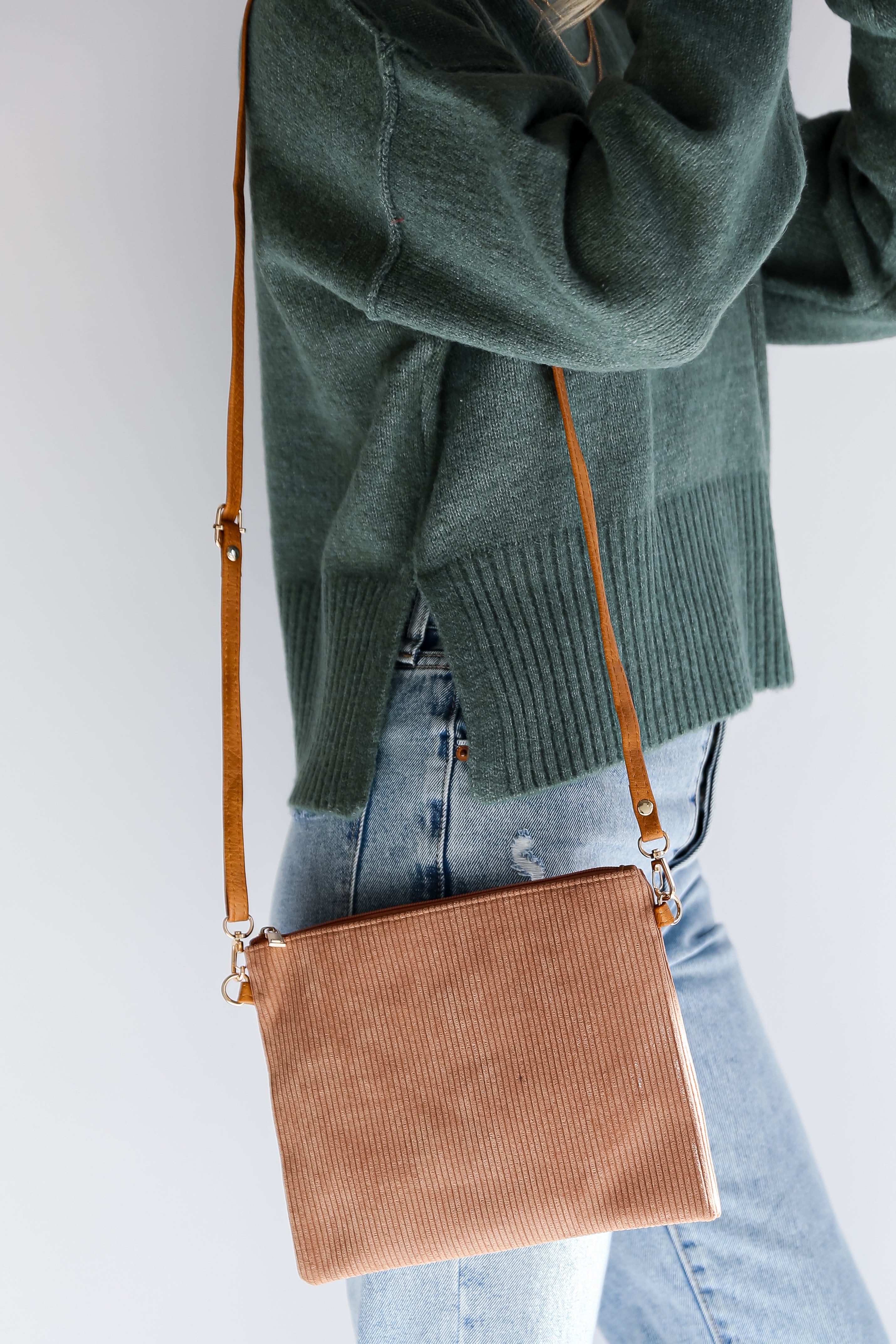 Camel Corduroy Crossbody Bag