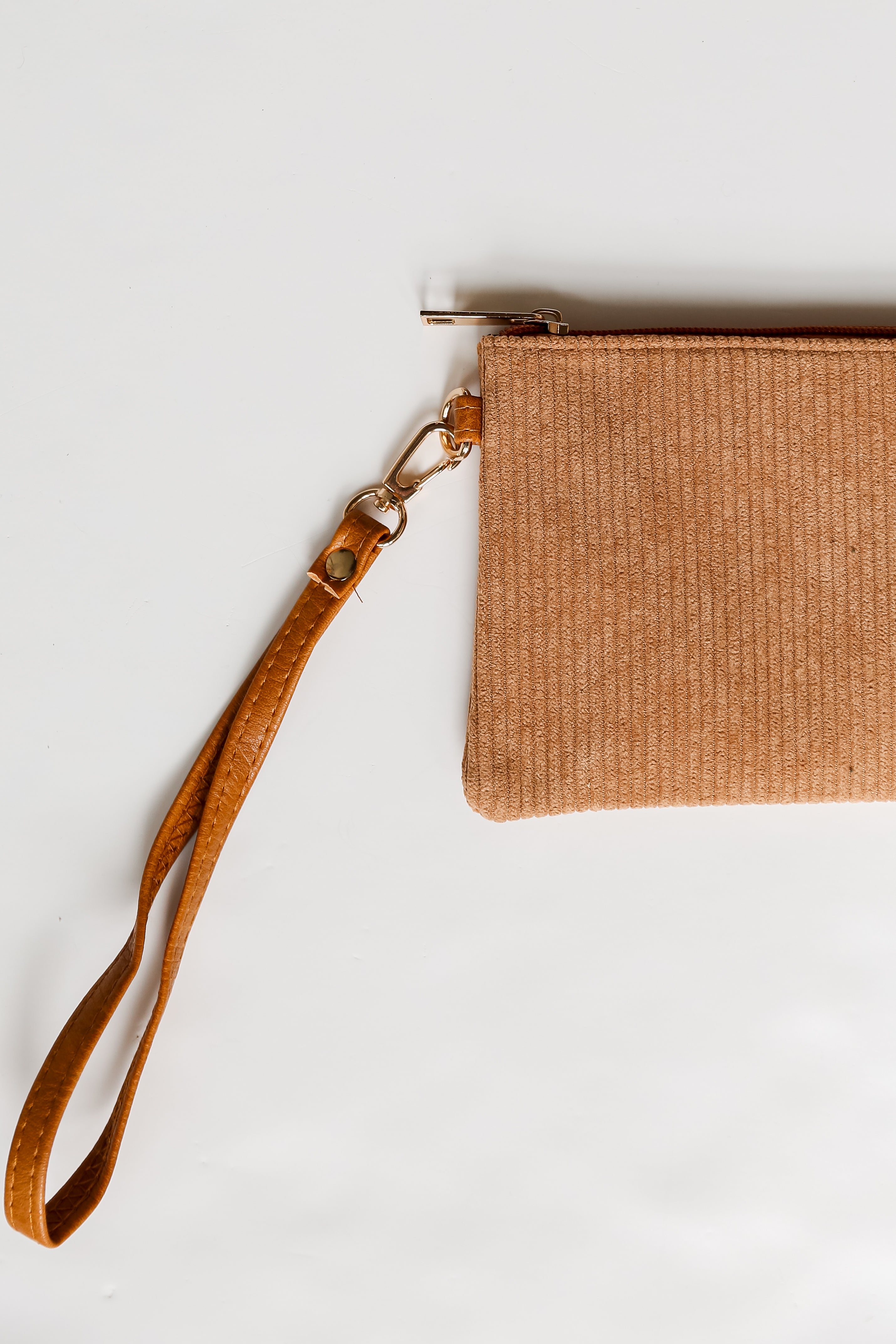 Camel Corduroy Wristlet close up