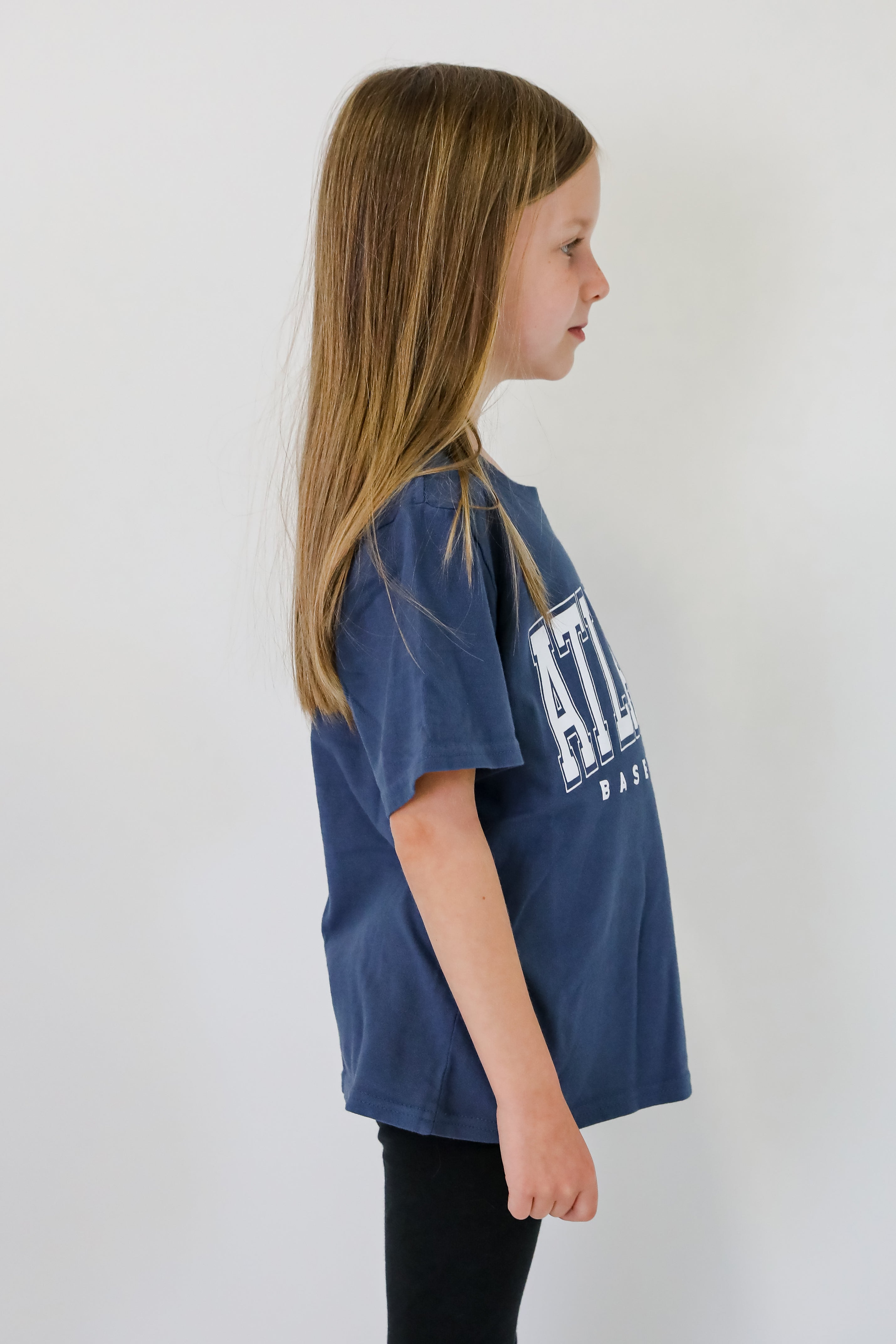 Youth Denim Atlanta Baseball Block Letter Tee