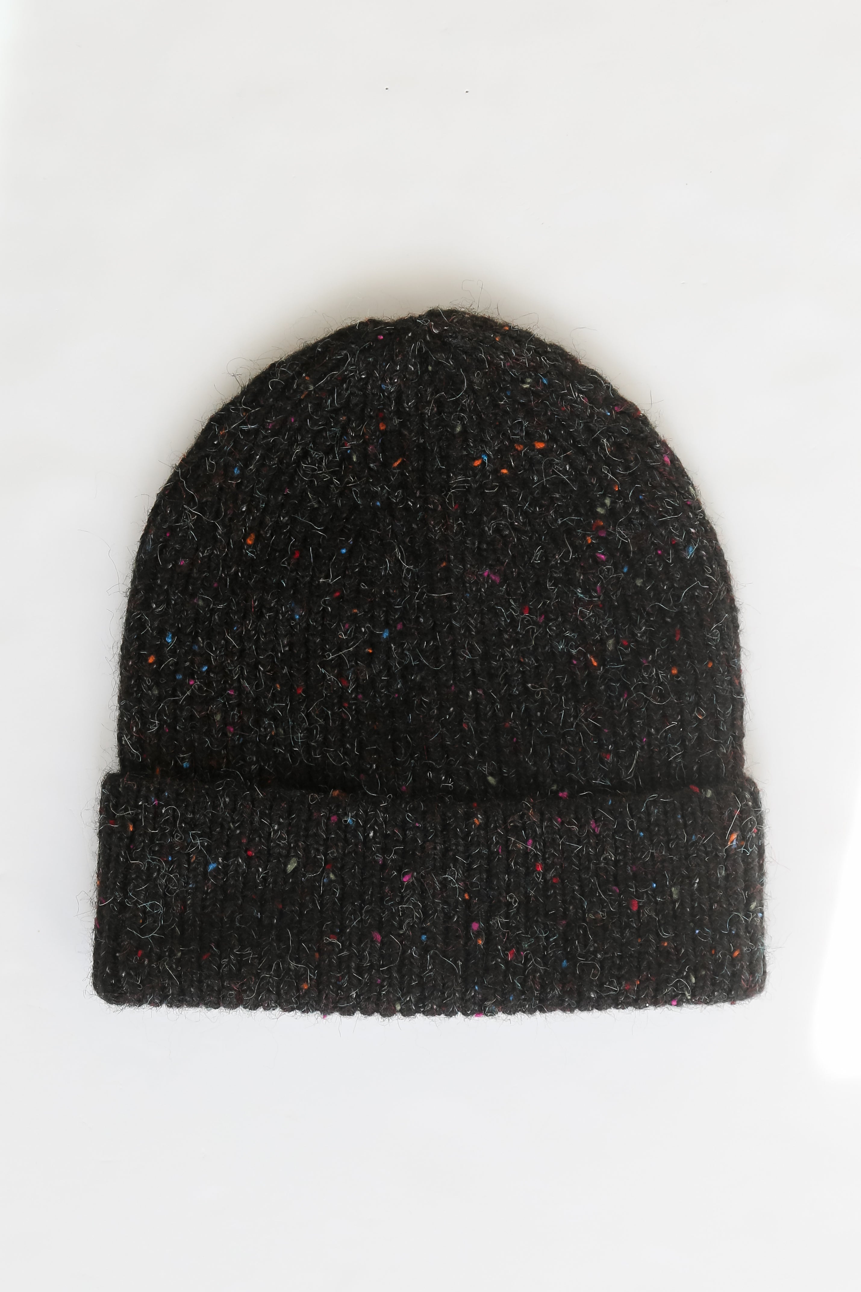 black knit Beanie flat lay