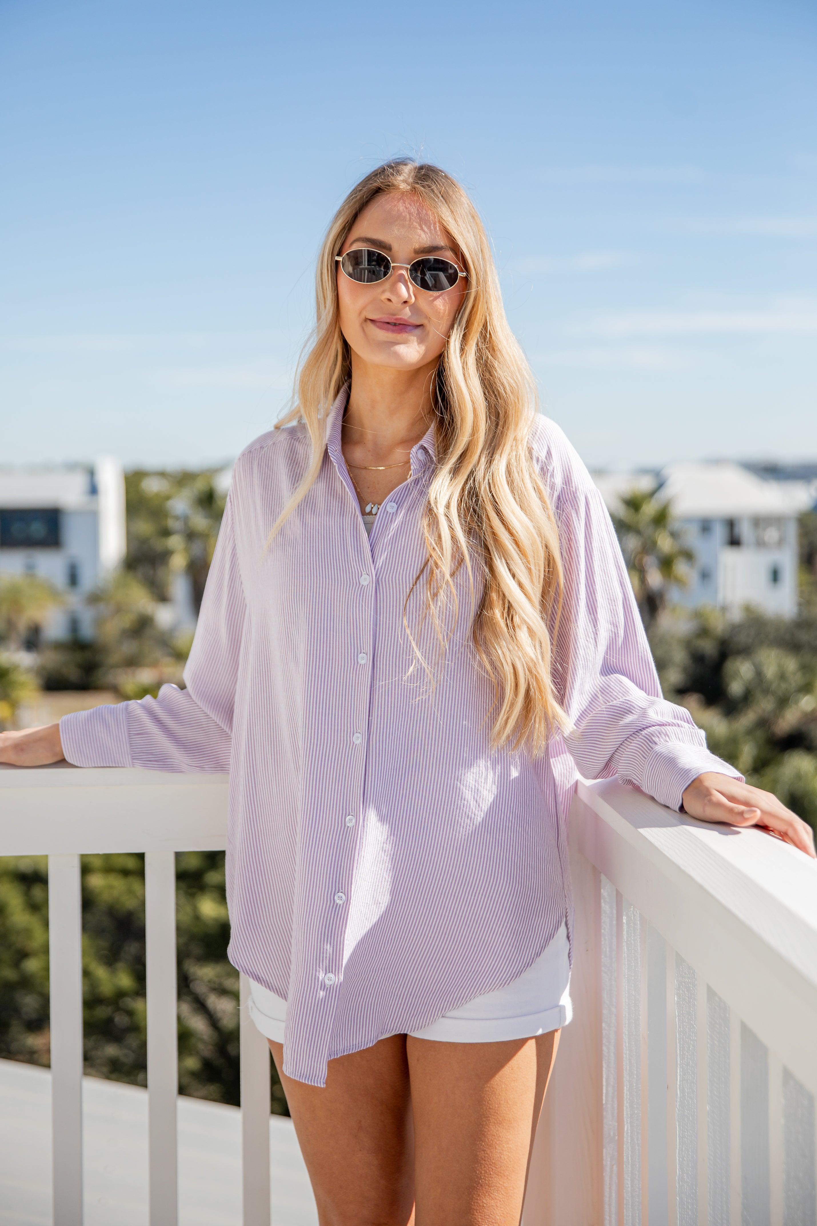 FINAL SALE - Wander More Striped Oversized Button-Up Blouse