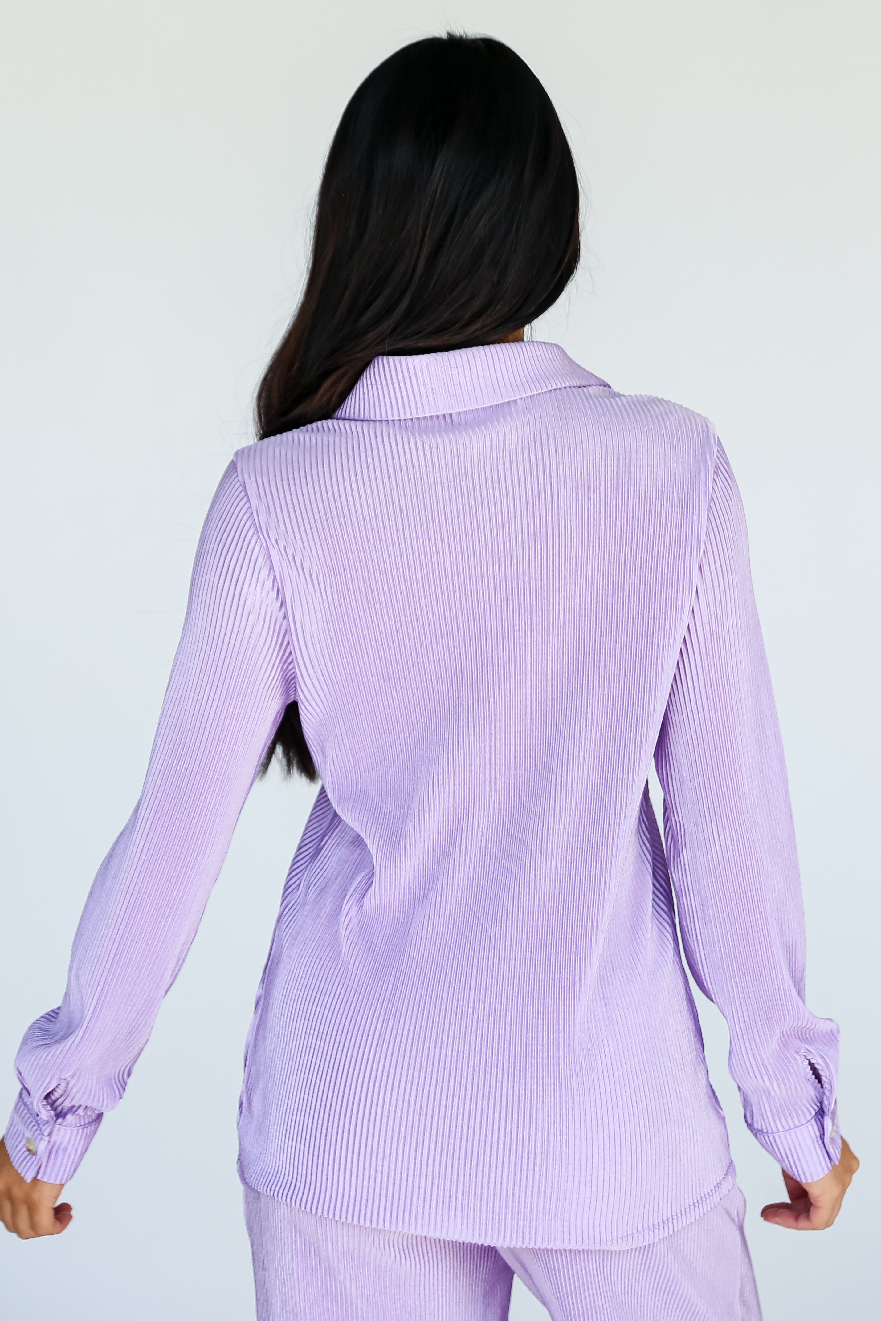 purple Plisse Button-Up Blouse back view