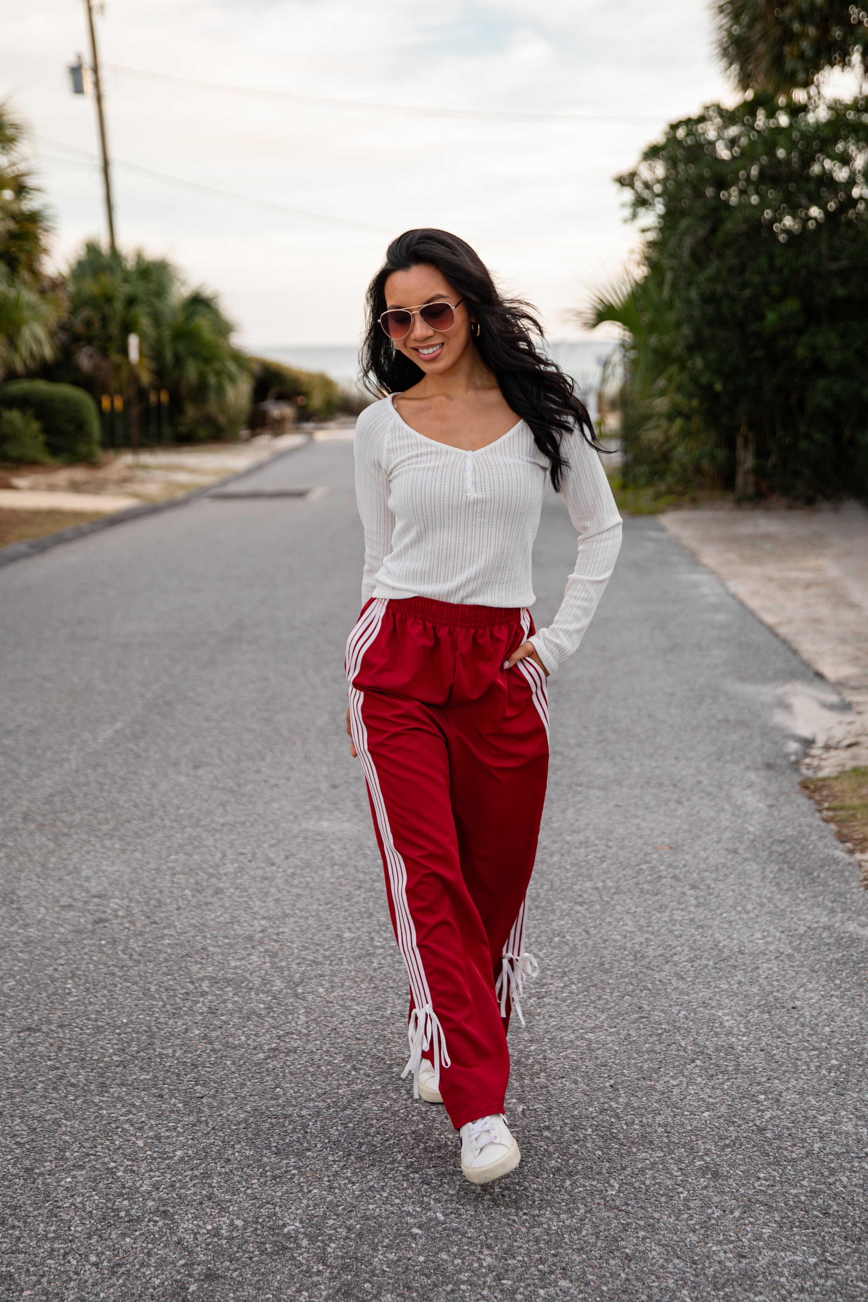 FINAL SALE - Tied to Perfection Red Side-Stripe Track Pants