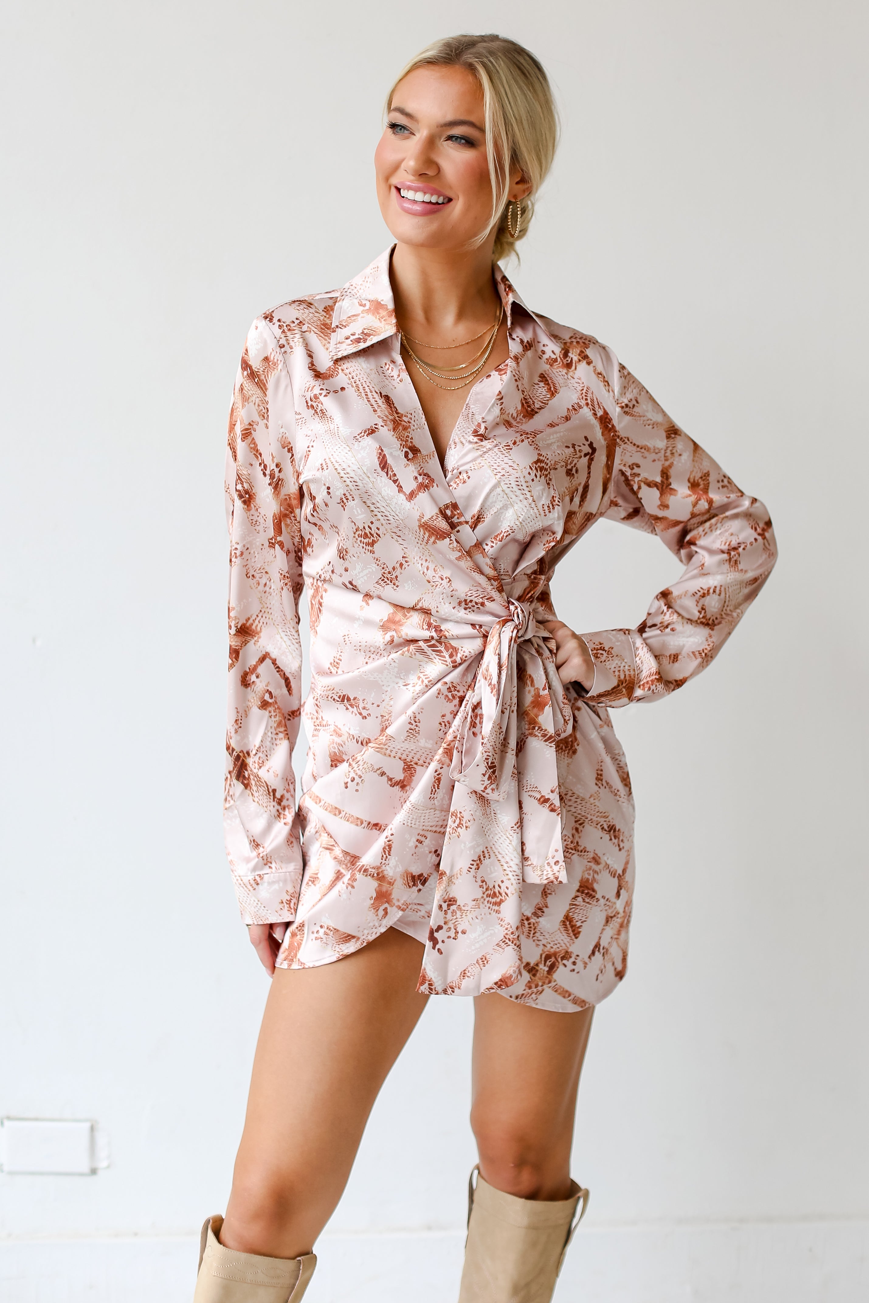 Satin Wrap Mini Dress front view