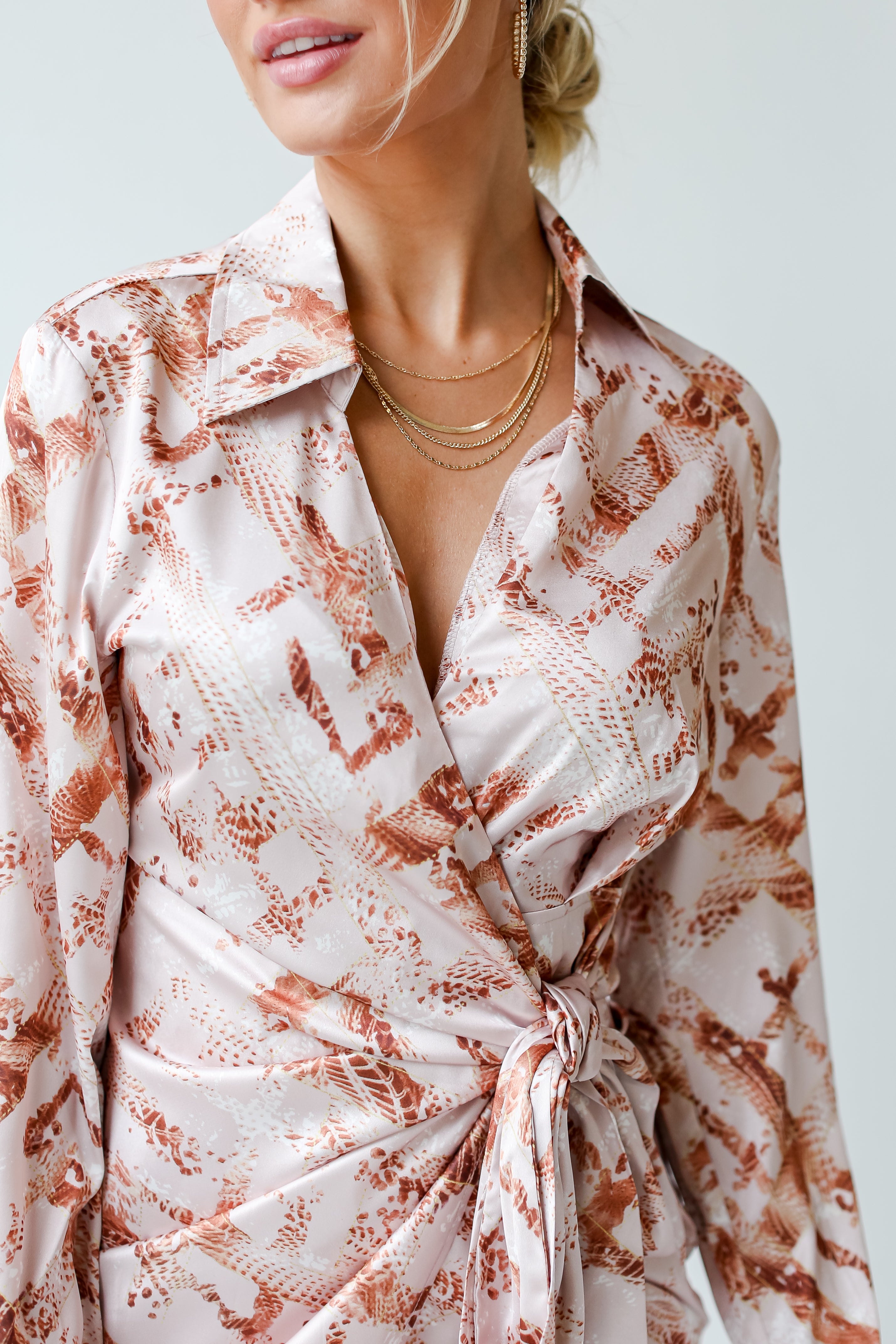 Satin Wrap Mini Dress close up
