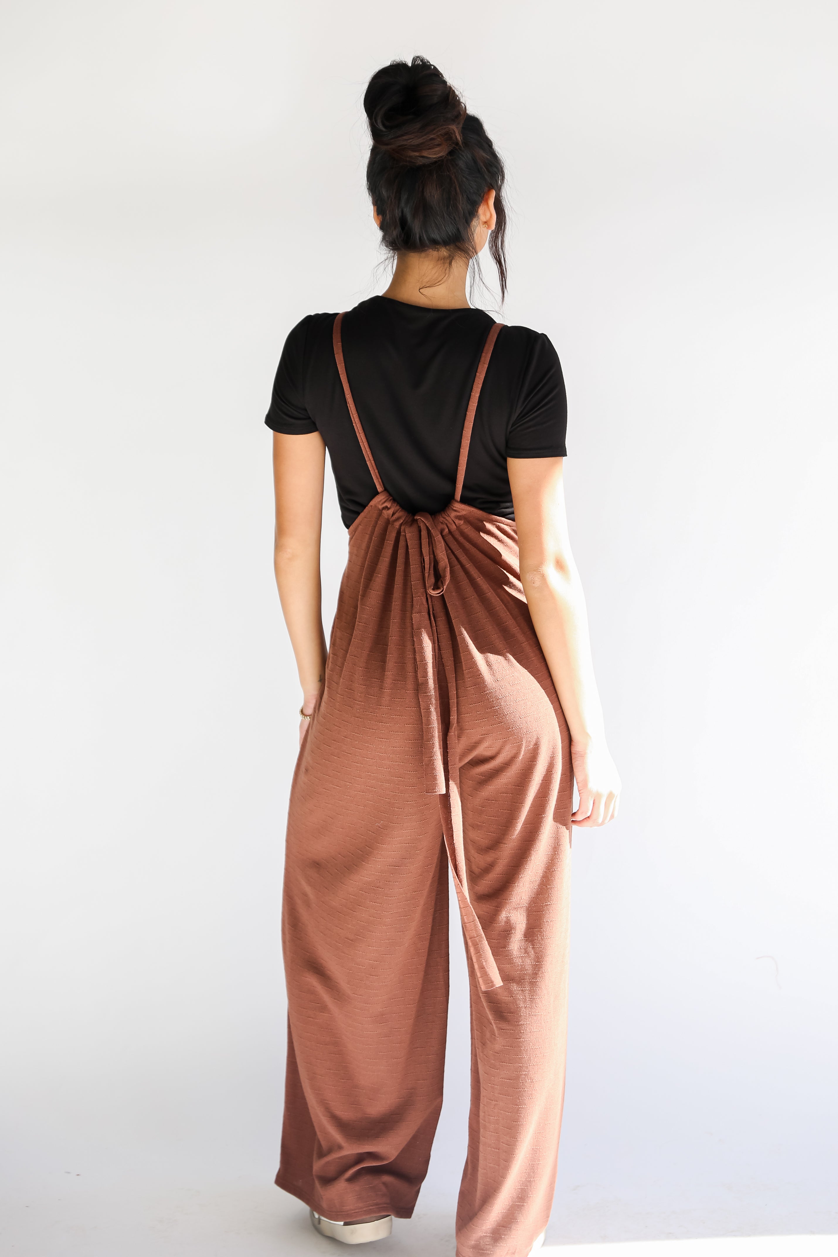 brown wide leg Suspender Jumpsuit