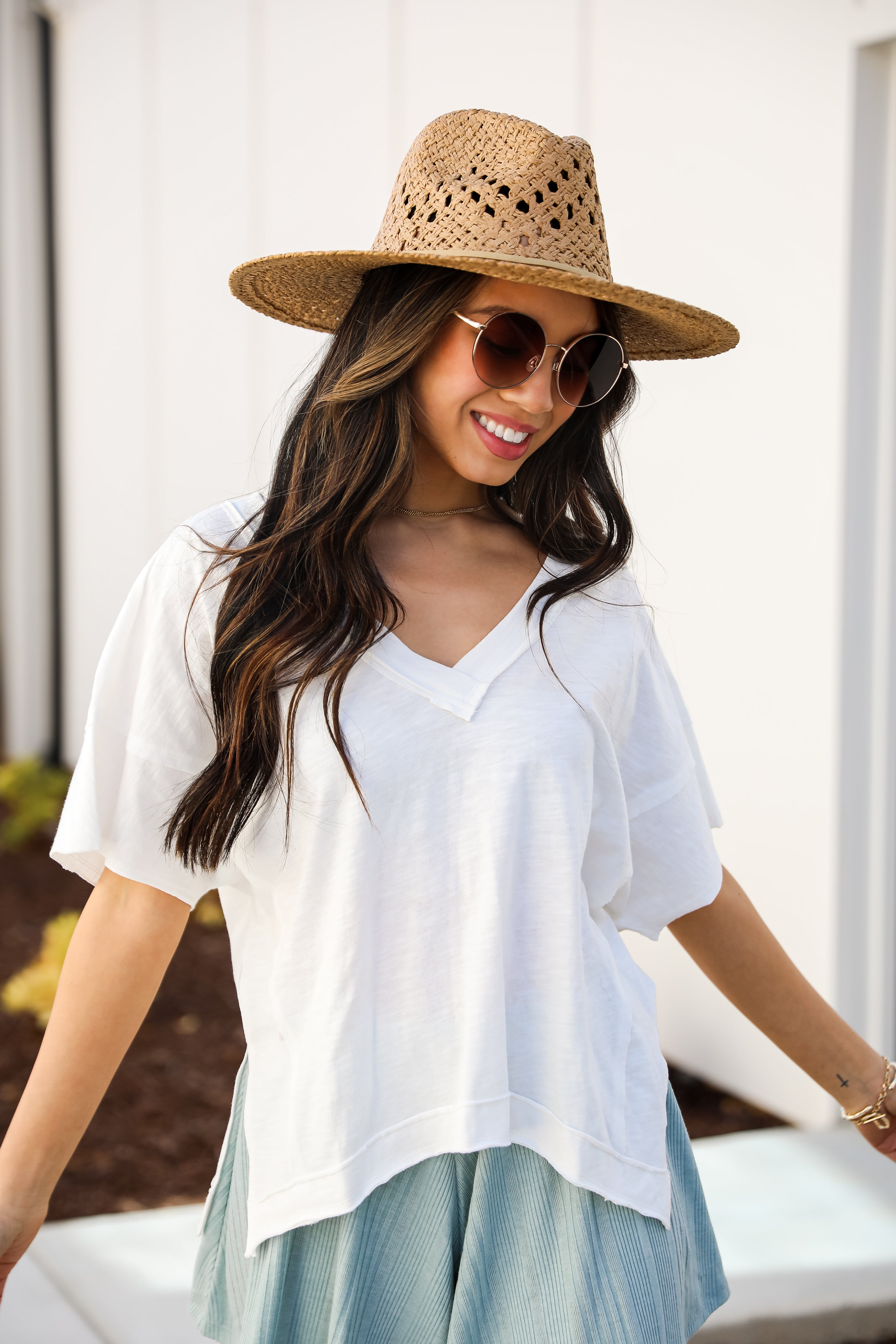 Nicole White V-Neck Tee casual tops for women