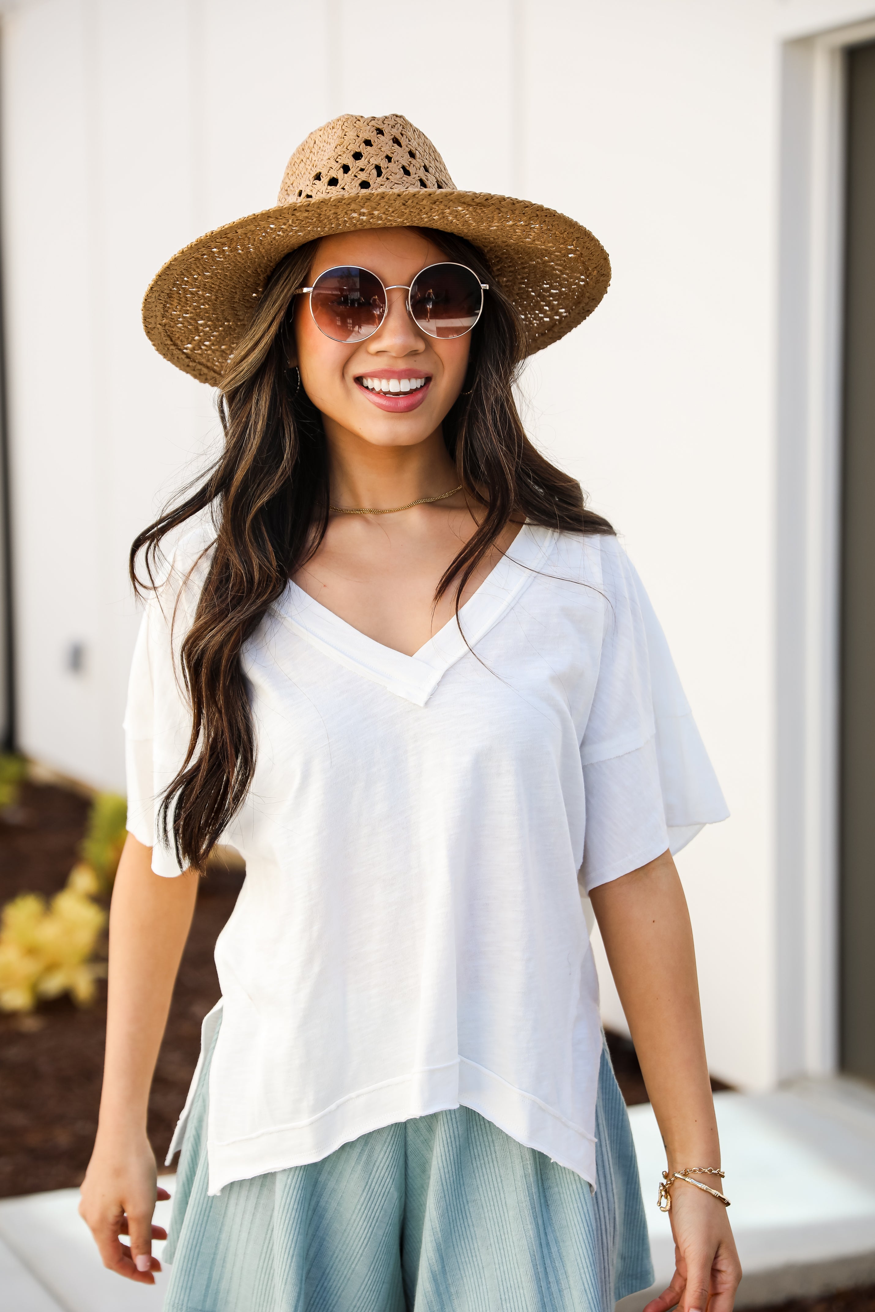 Nicole White V-Neck Tee white tees for women