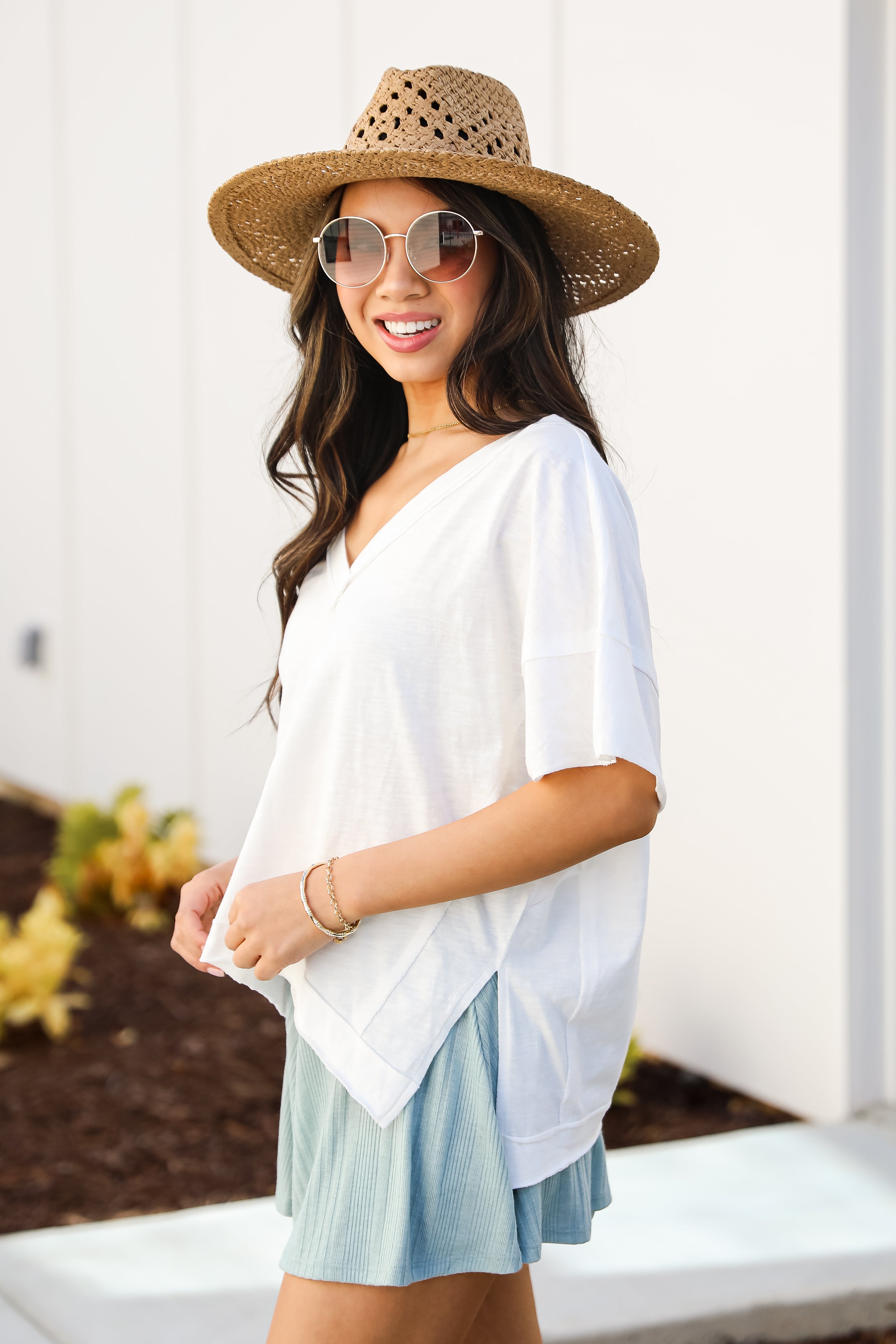 Nicole White V-Neck Tee casual white tee for women