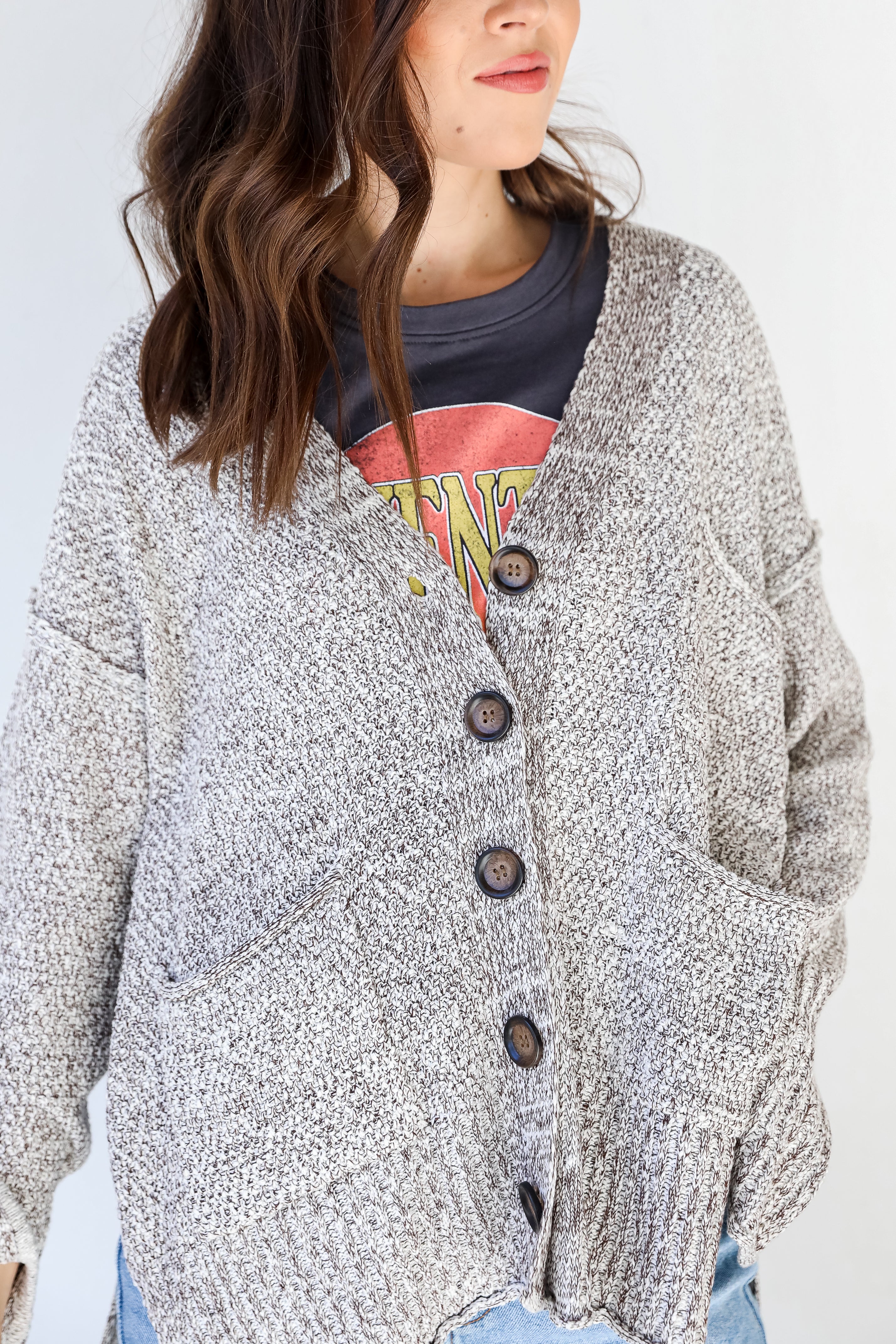Sweater Cardigan in mocha front view