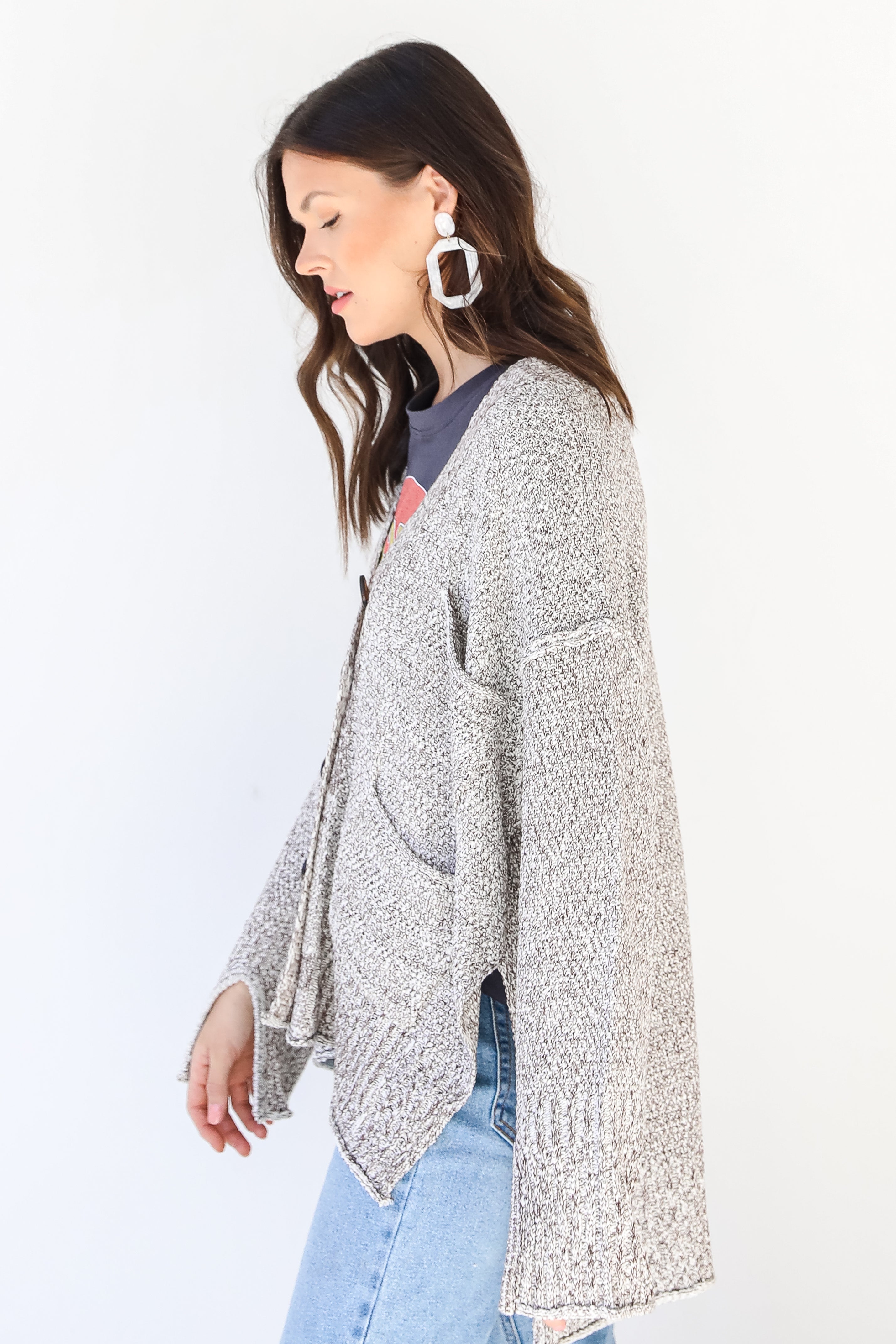 Sweater Cardigan in mocha side view