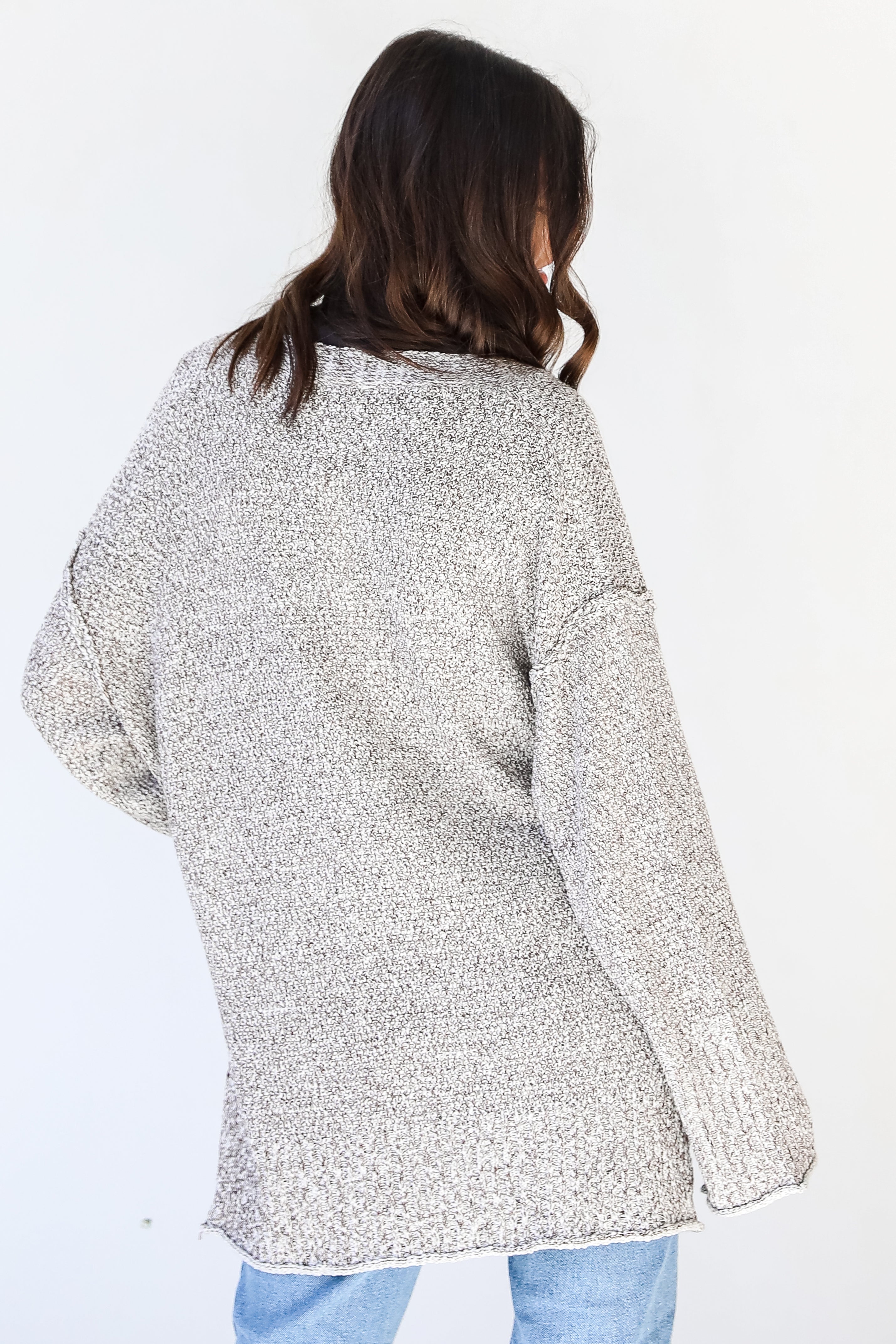 Sweater Cardigan in mocha back view