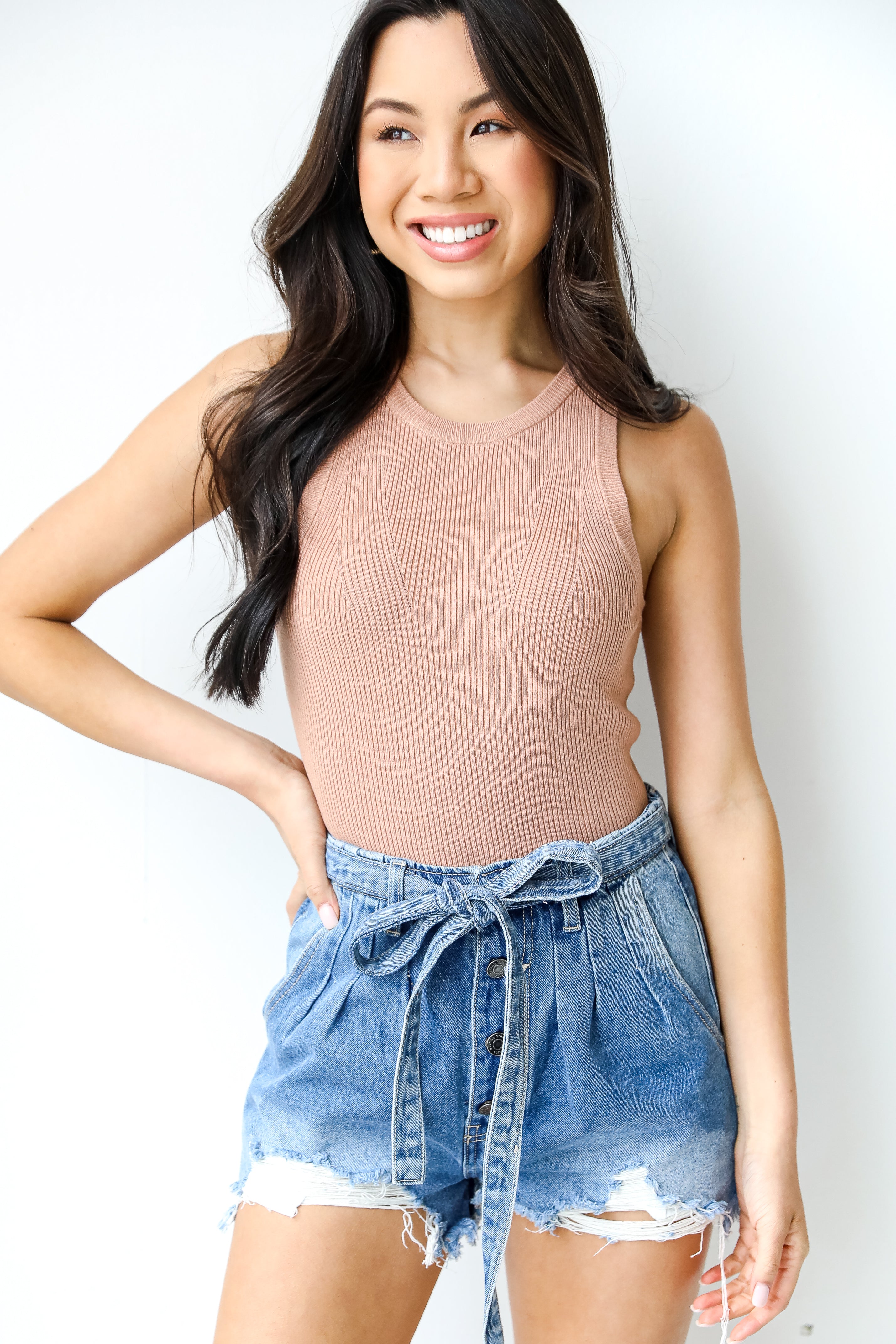 Denim Shorts on model