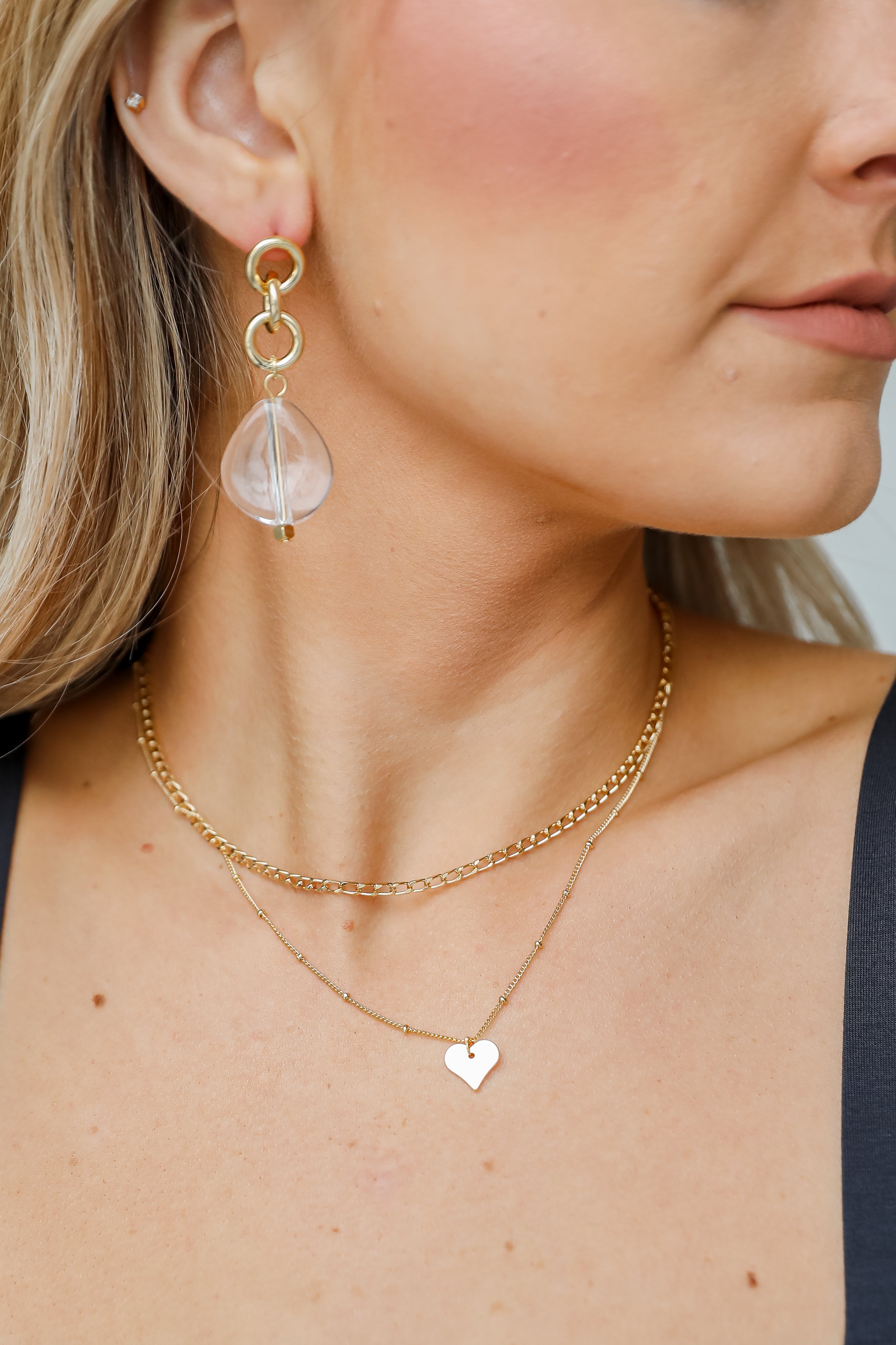 Gold Heart Layered Necklace on model