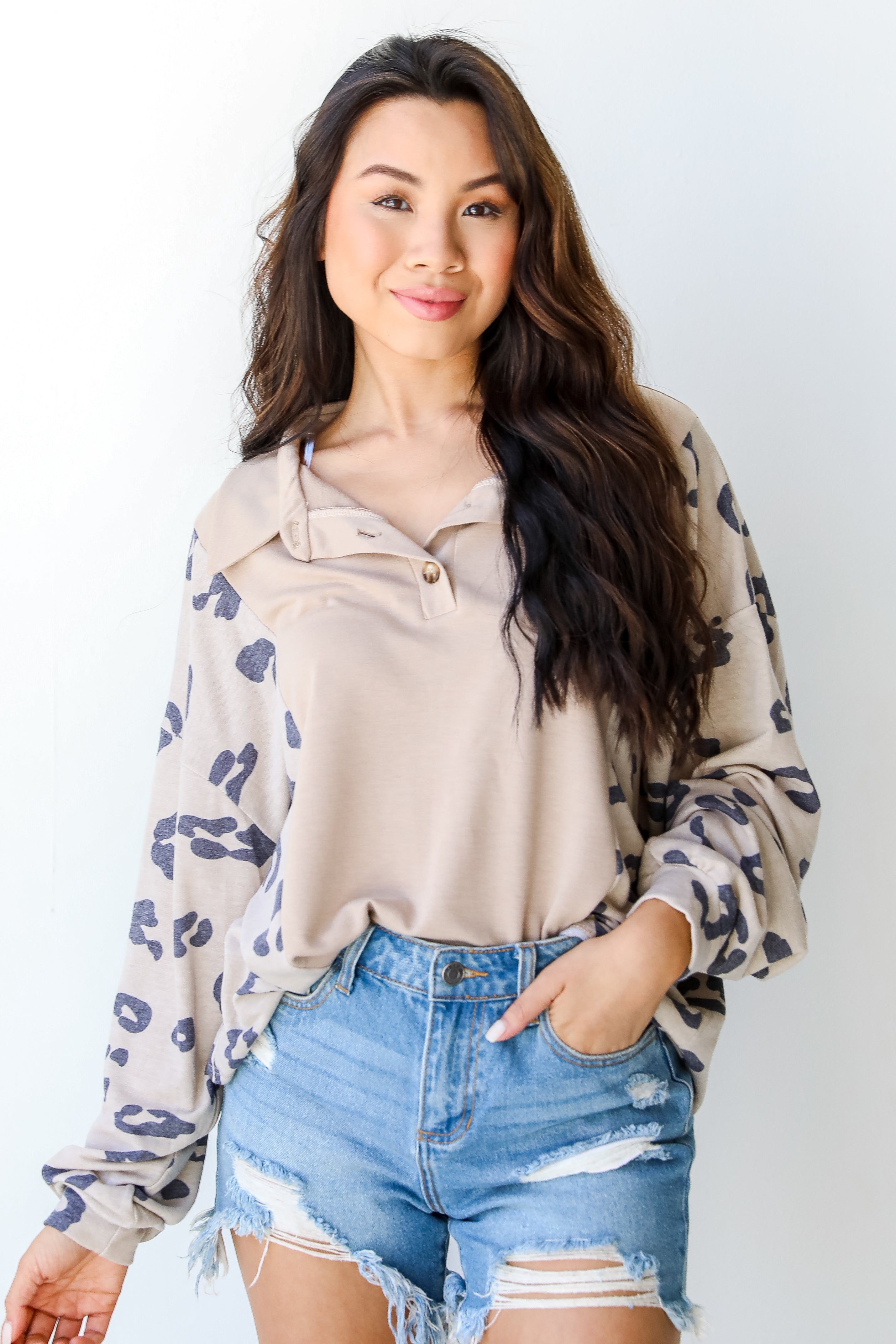 Leopard Collared Top front view