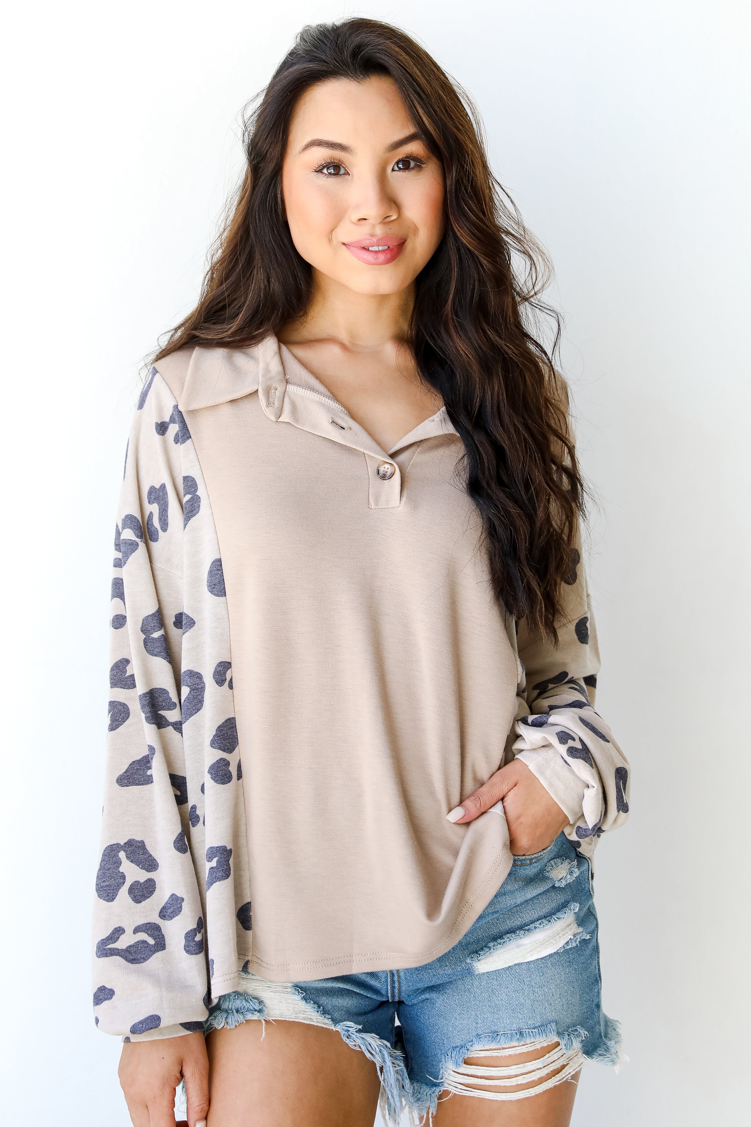 Leopard Collared Top