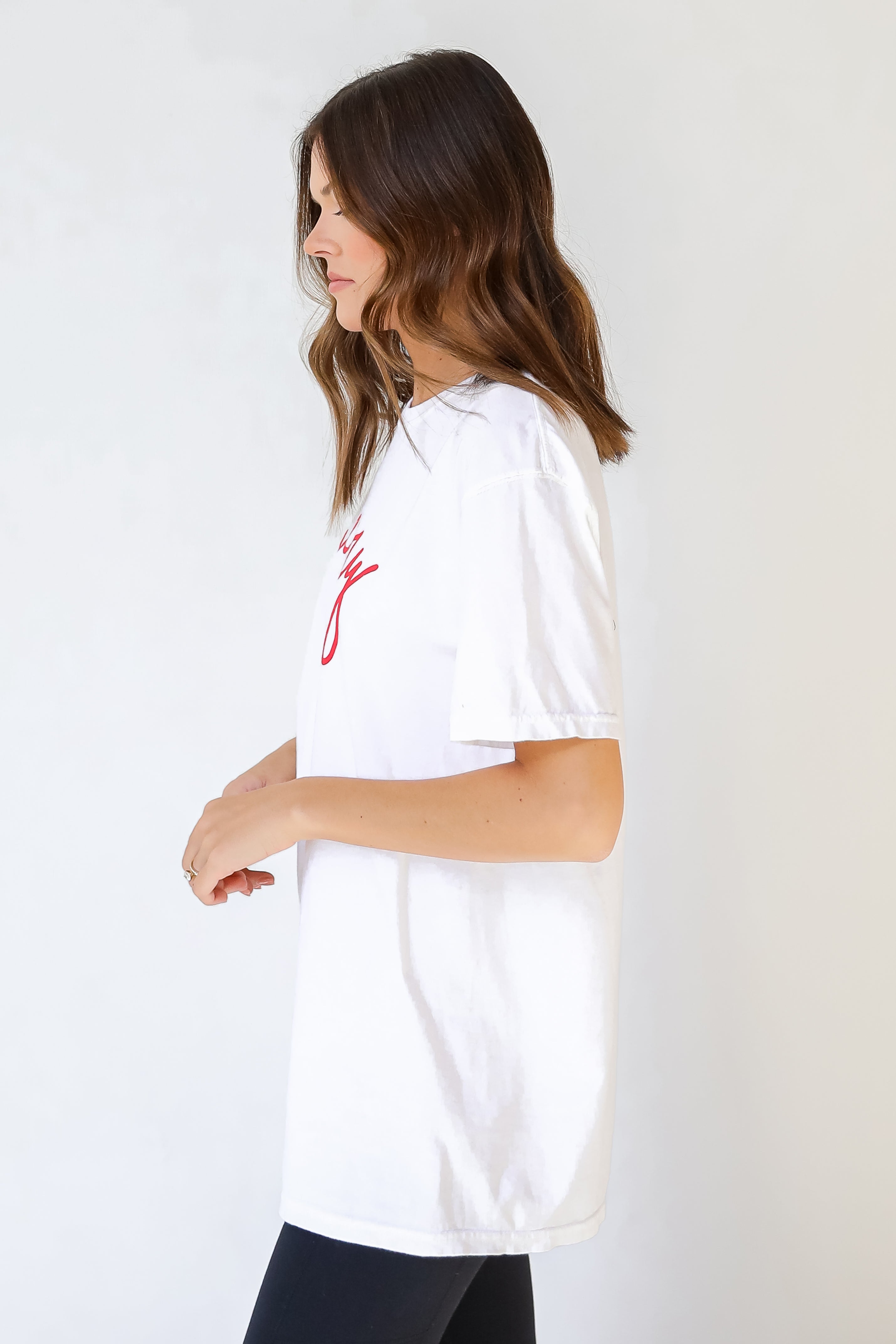Merry Script Tee side view