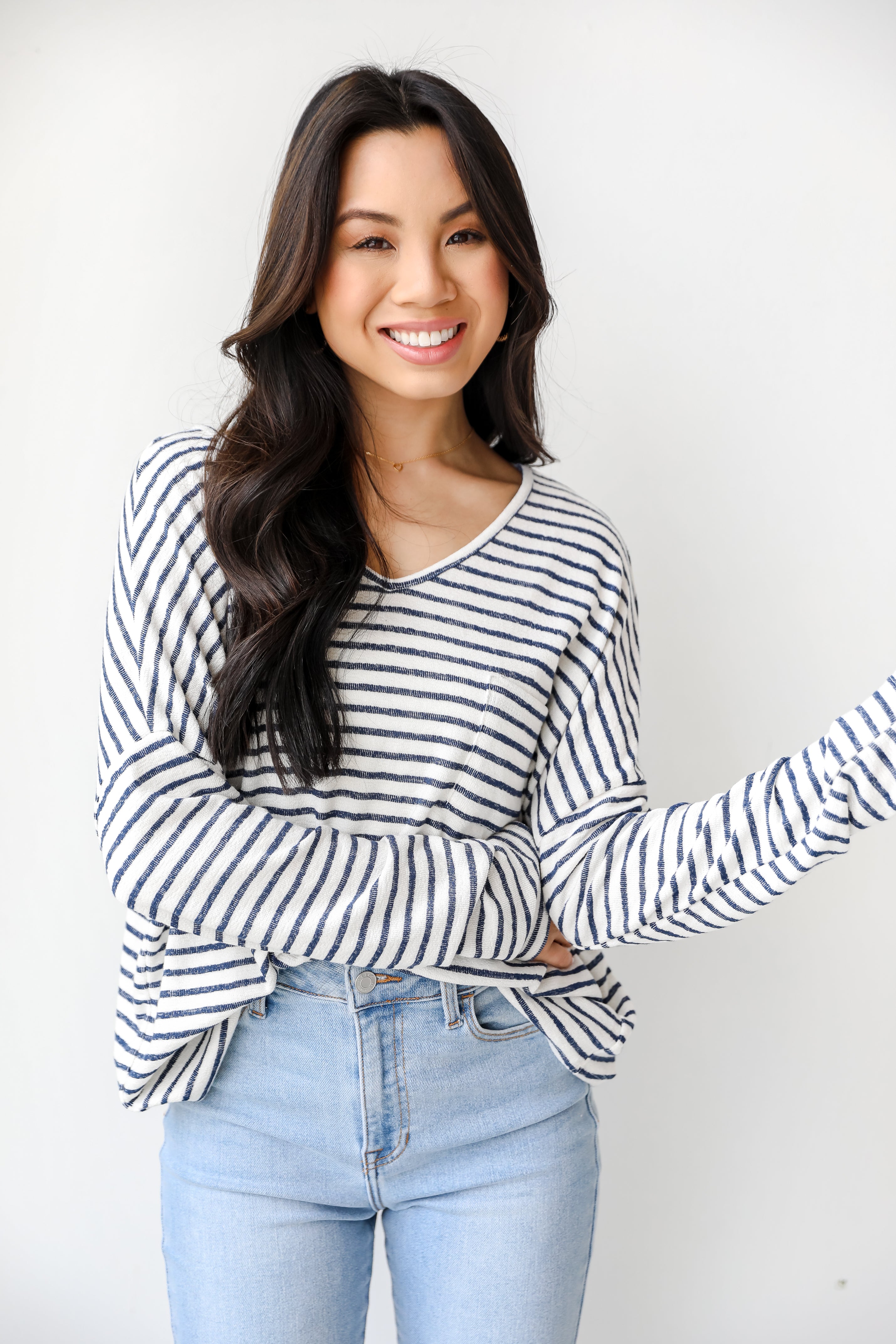 Striped Knit Top on model