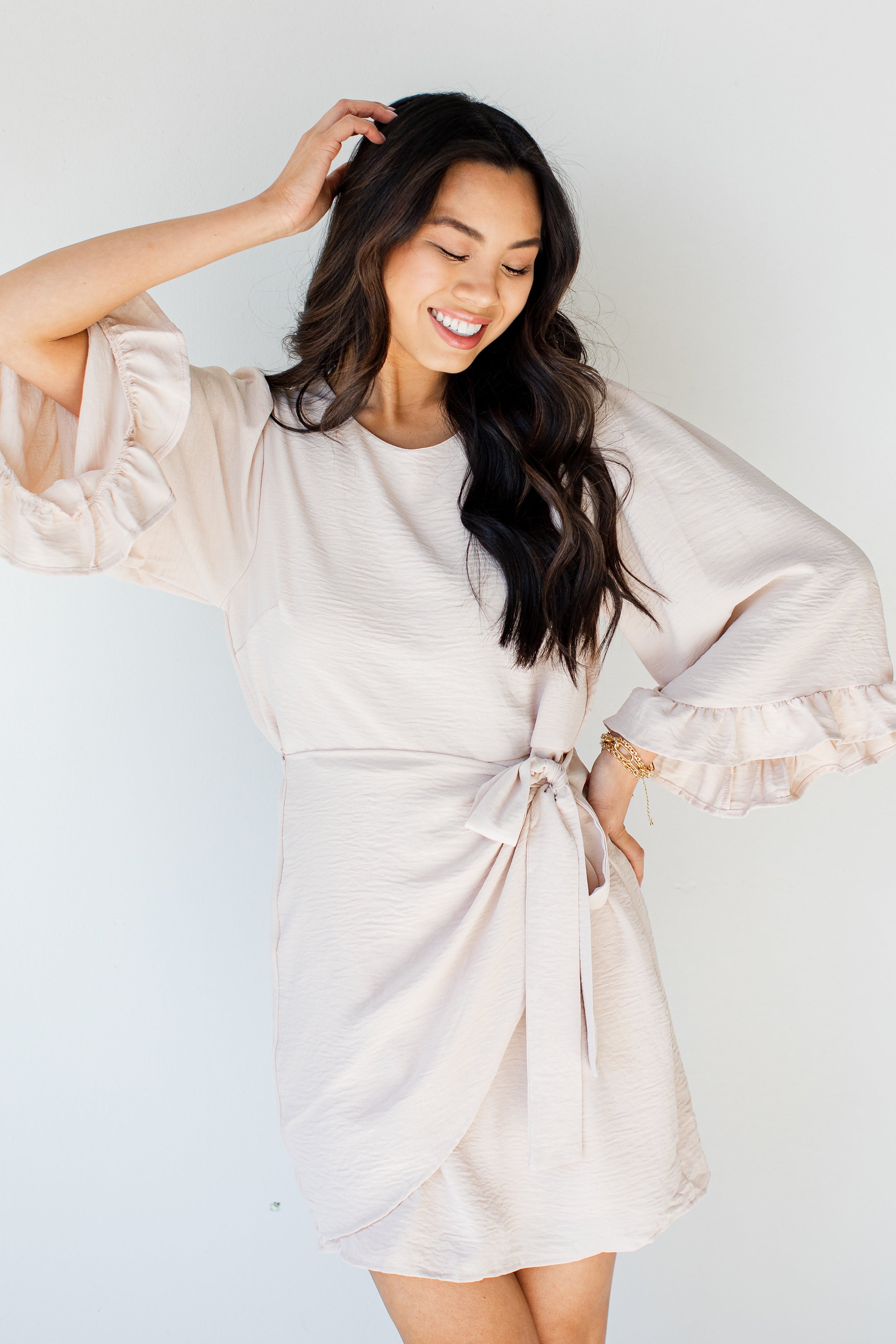 Wrap Dress in ivory front view