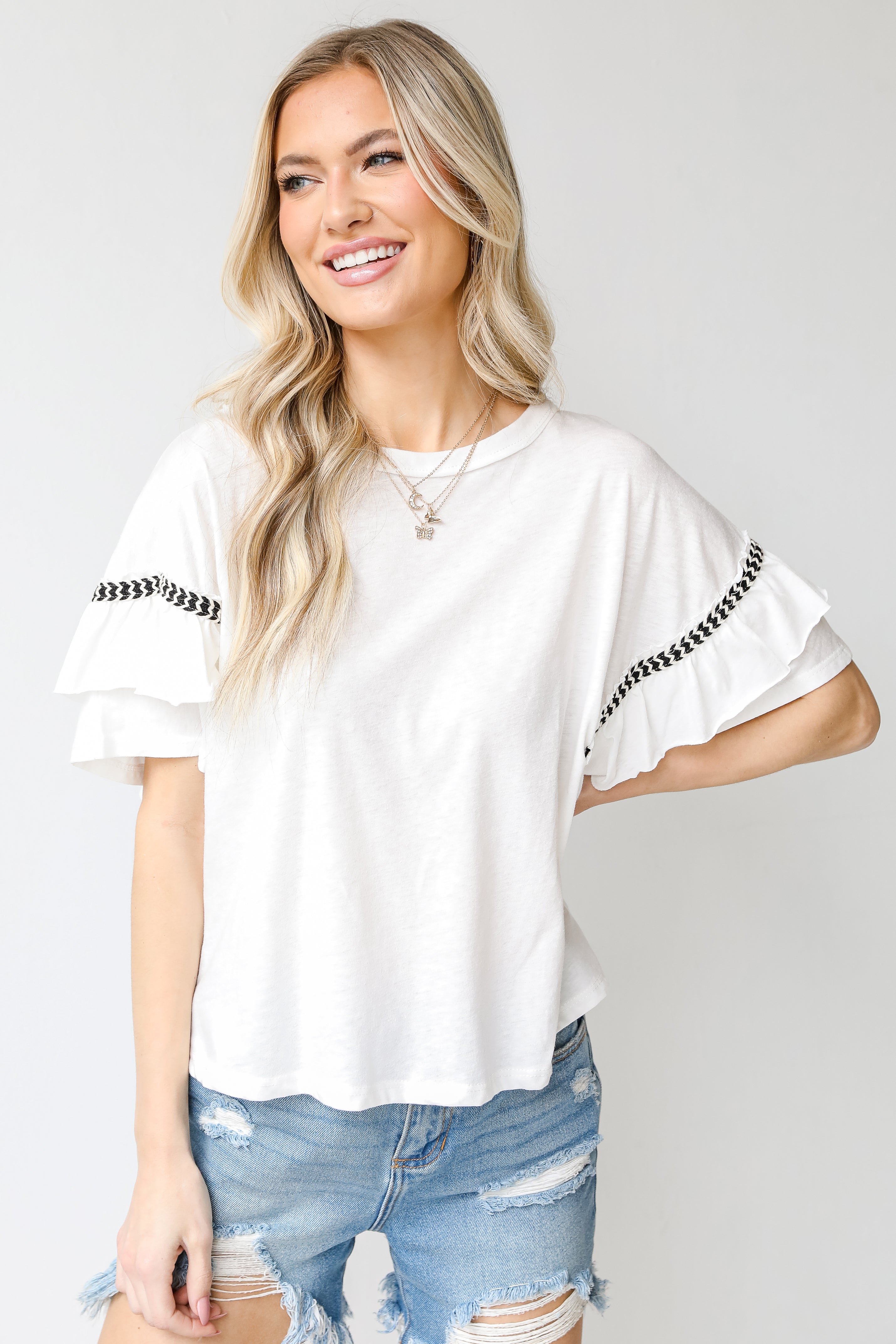 Ruffle Sleeve Top on model