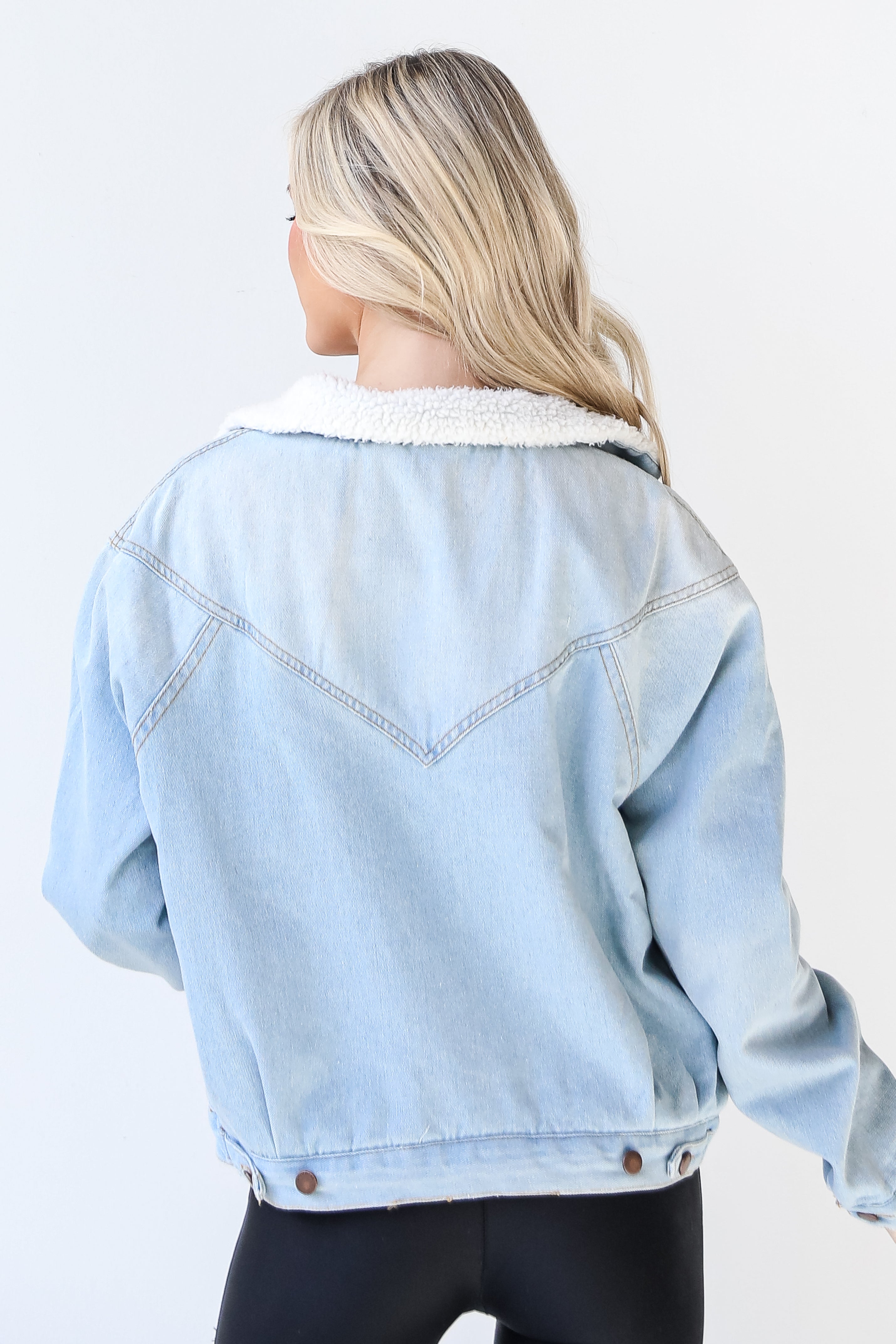 Sherpa Denim Jacket in light wash back view