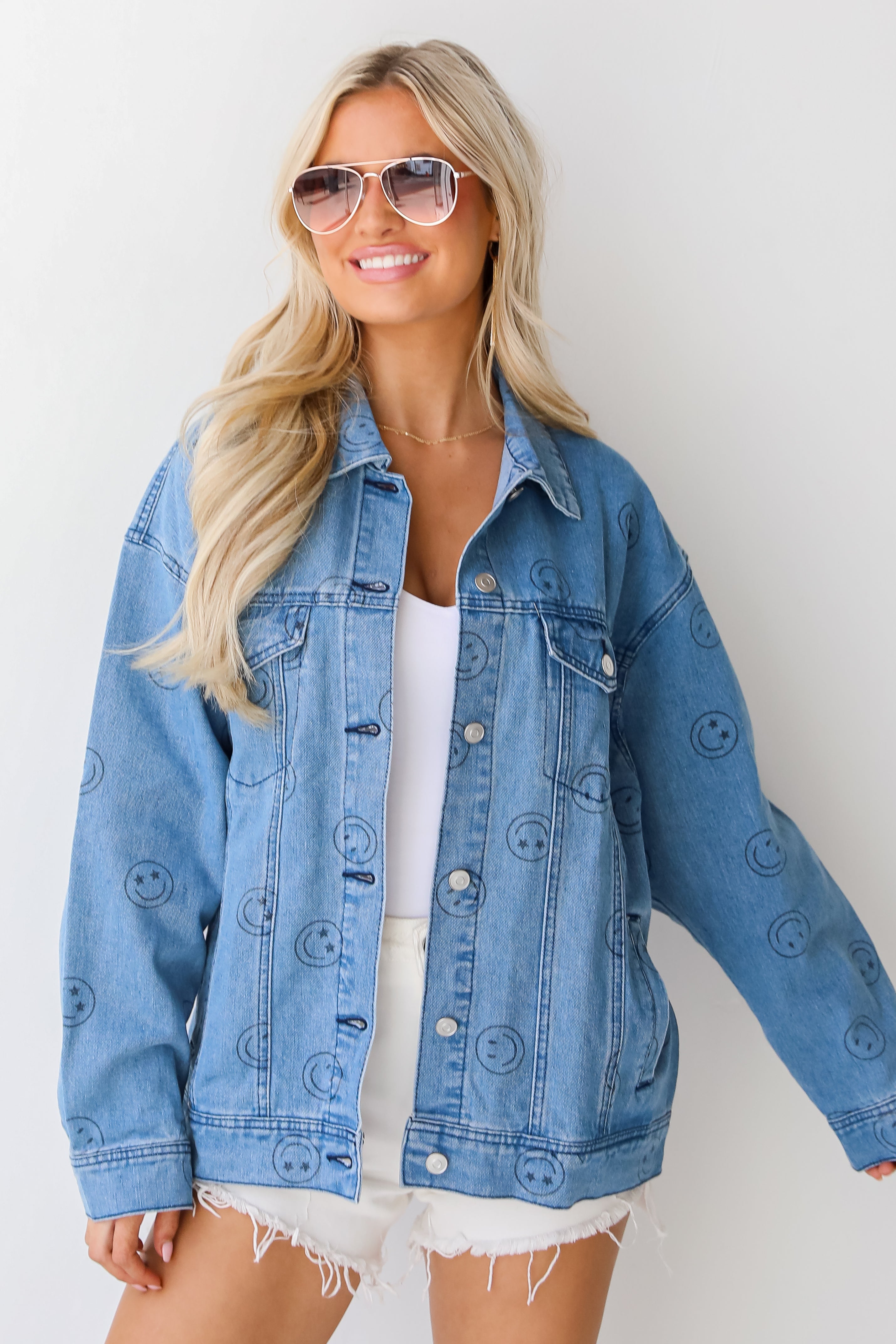 Smiley Face Denim Jacket front view