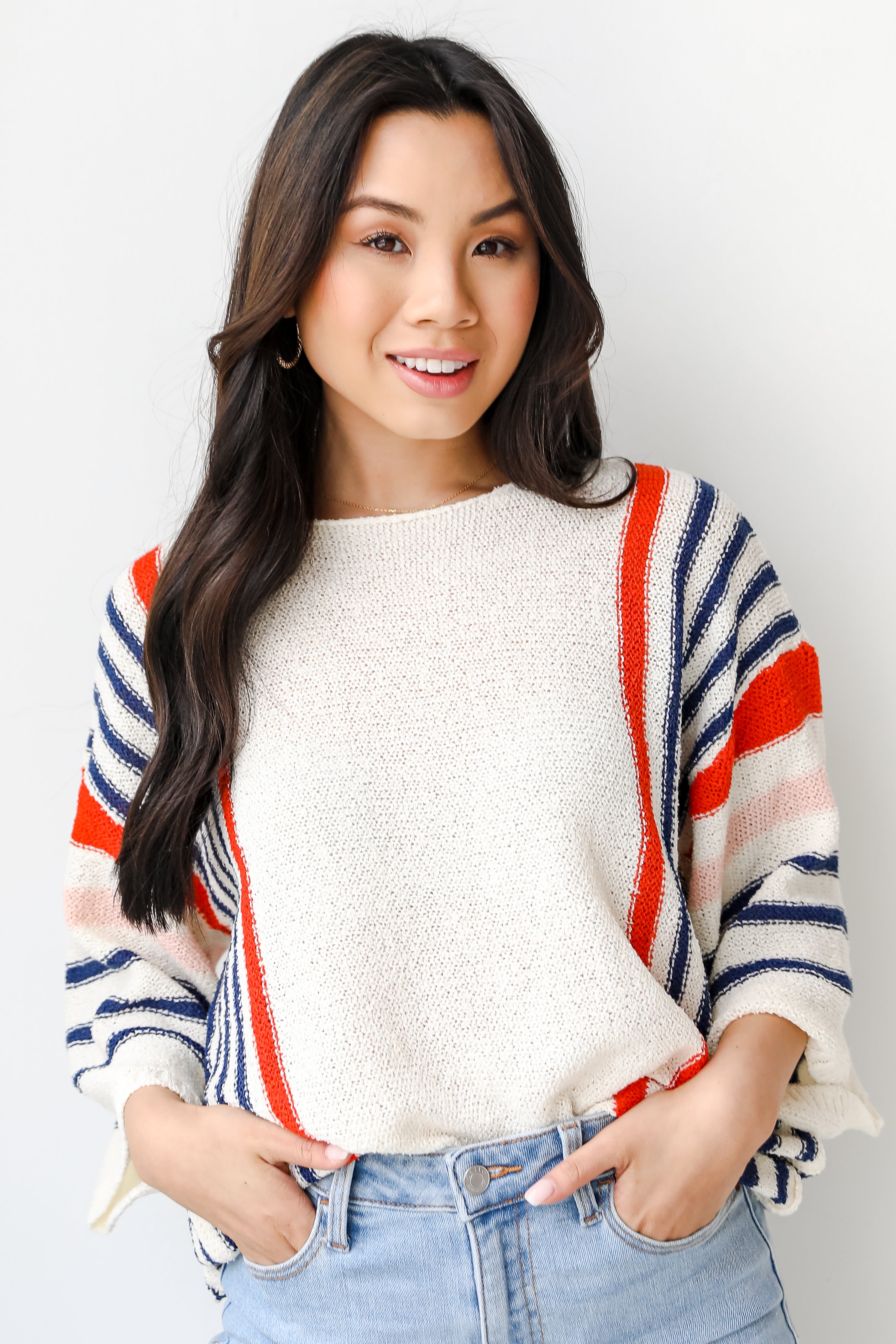 Striped Knit Top on model