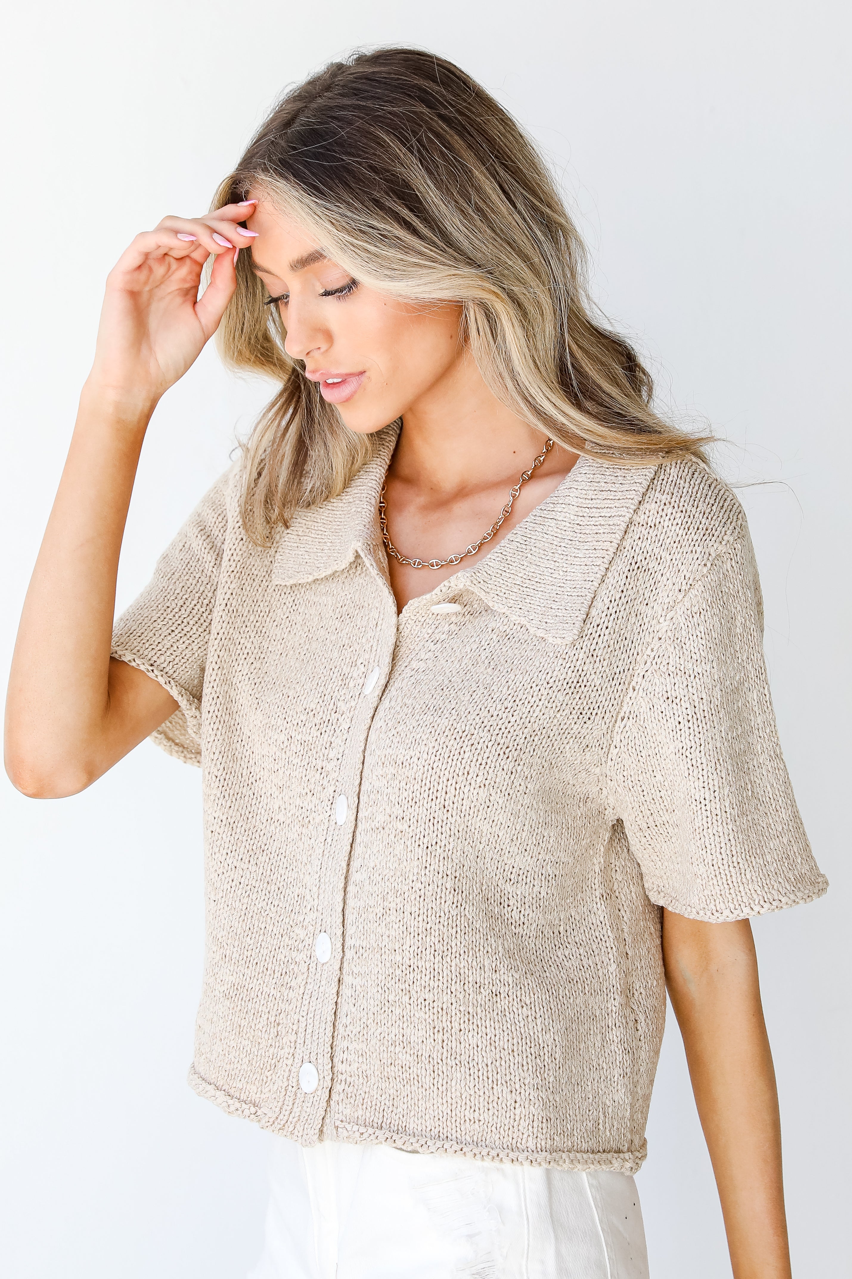 Collared Knit Top side view