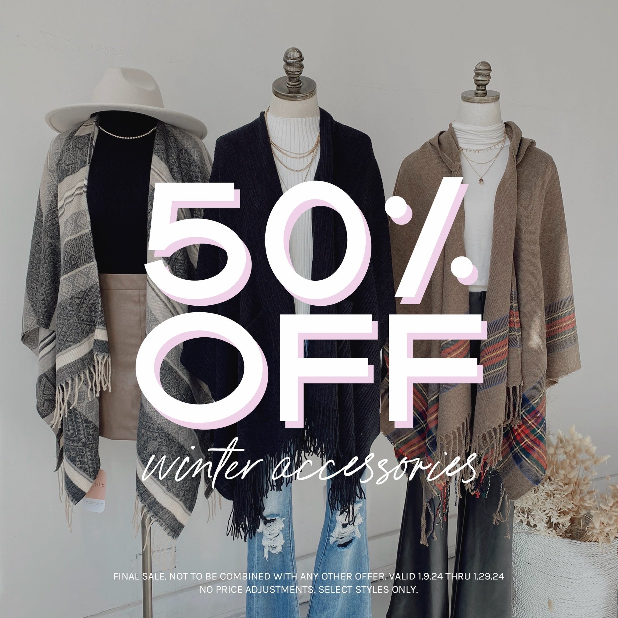 graphic telling about the Harvey Boutique 50% off winter accessories sale