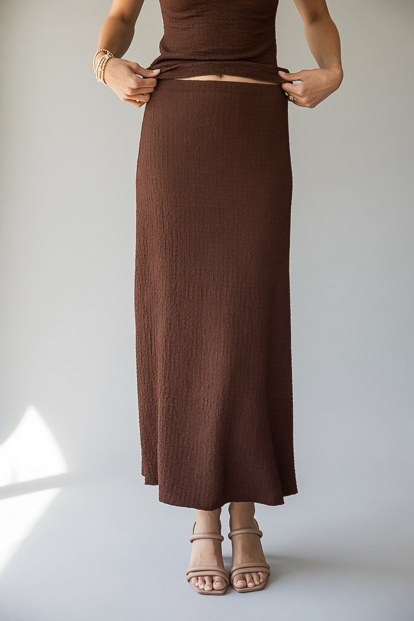 Off To The Hamptons Brown Textured Maxi Skirt