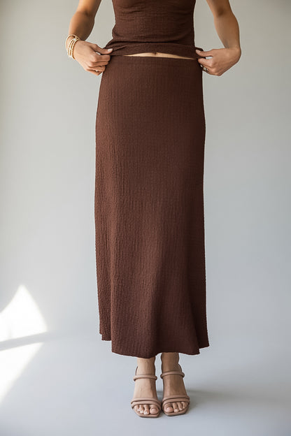 Off To The Hamptons Brown Textured Maxi Skirt