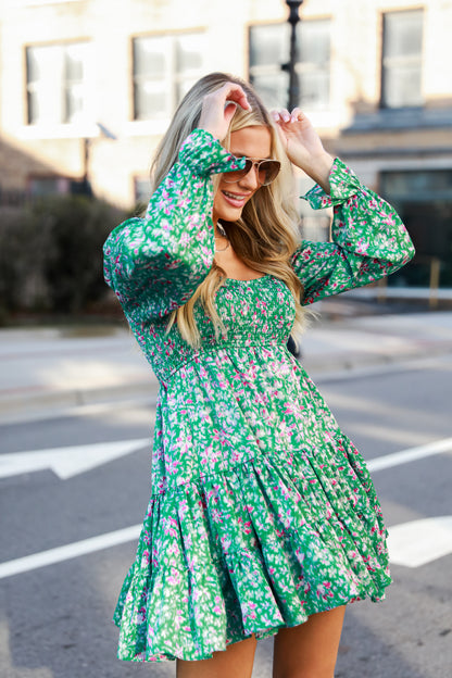 green Tiered Mini Dress