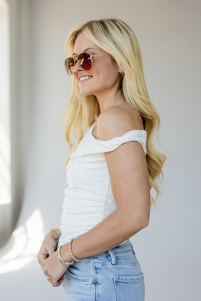 On My Mind Ruched Off-Shoulder Tank Top