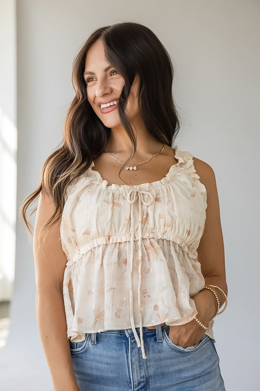 Top Choice Cream Floral Tank Top