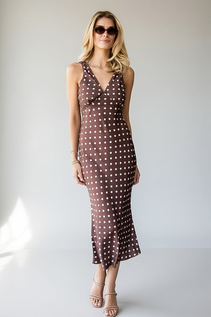 Unapologetically Her Brown Polka Dot Midi Dress