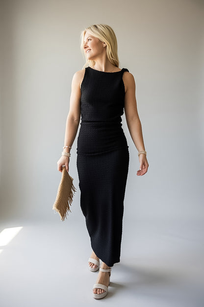 Wherever You Go Black Textured Maxi Dress