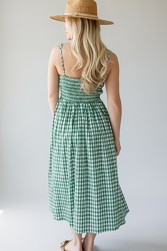 Just Imagine Green Gingham Midi Dress