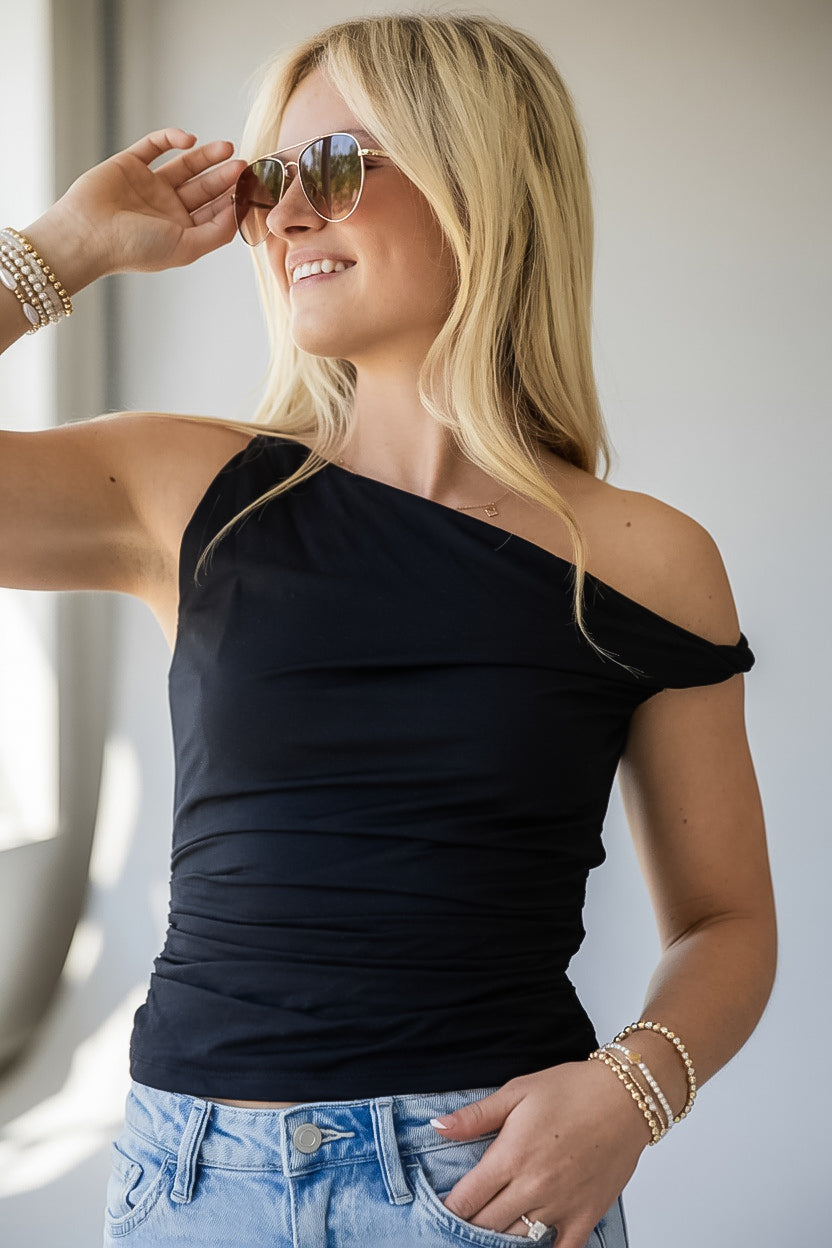 On My Mind Ruched Off-Shoulder Tank Top